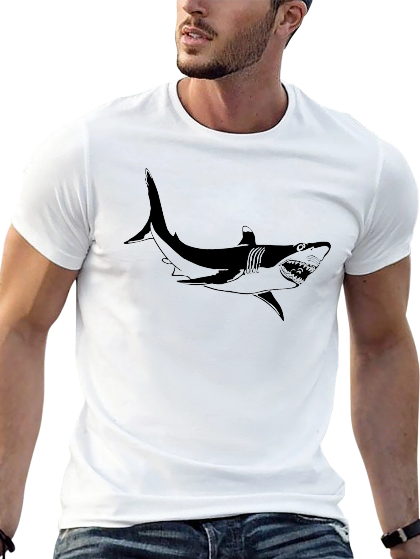 Shark Graphic Black T-Shirt - Mens Casual Tee