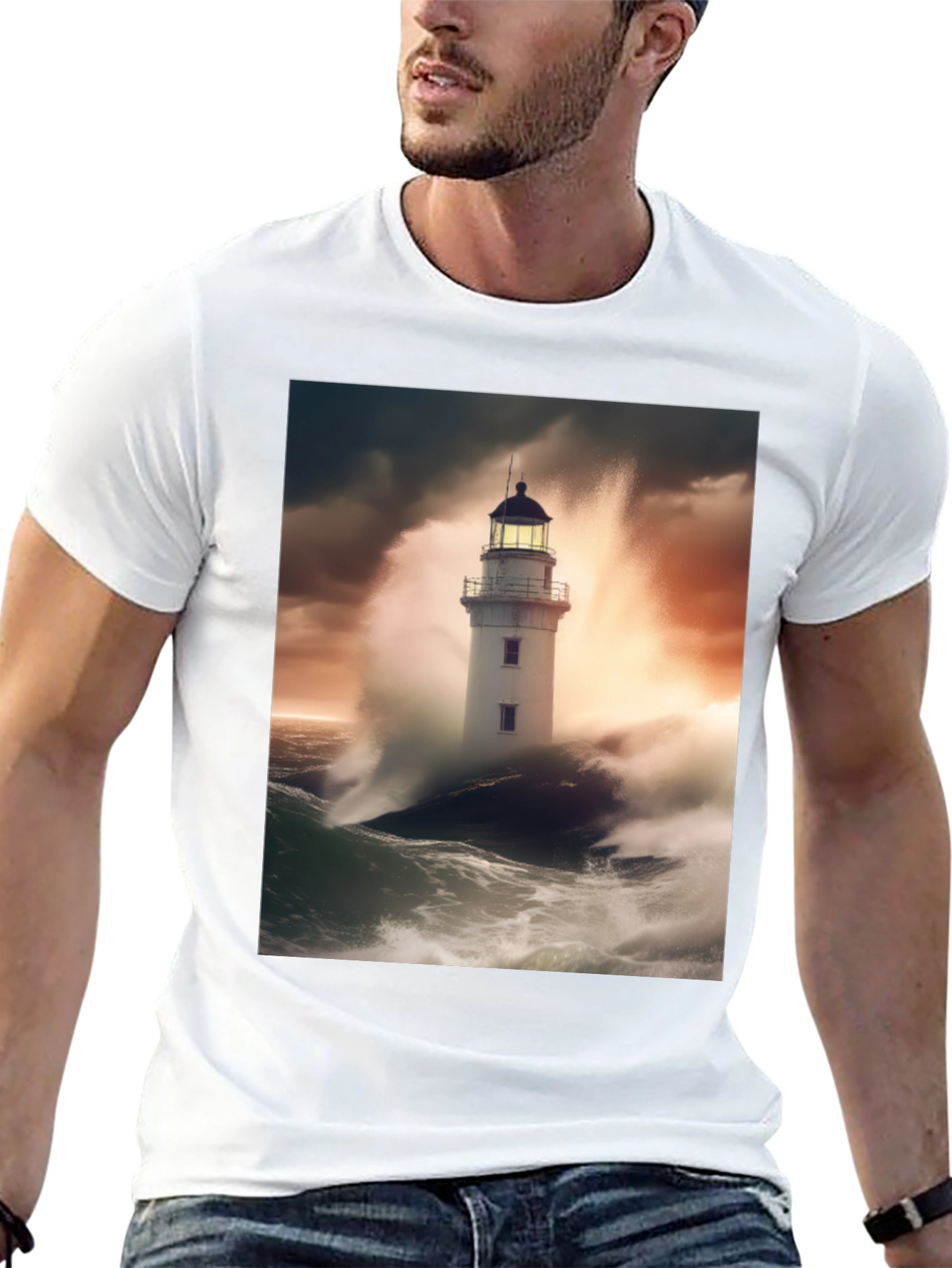 Lighthouse Storm T-Shirt - Coastal Style