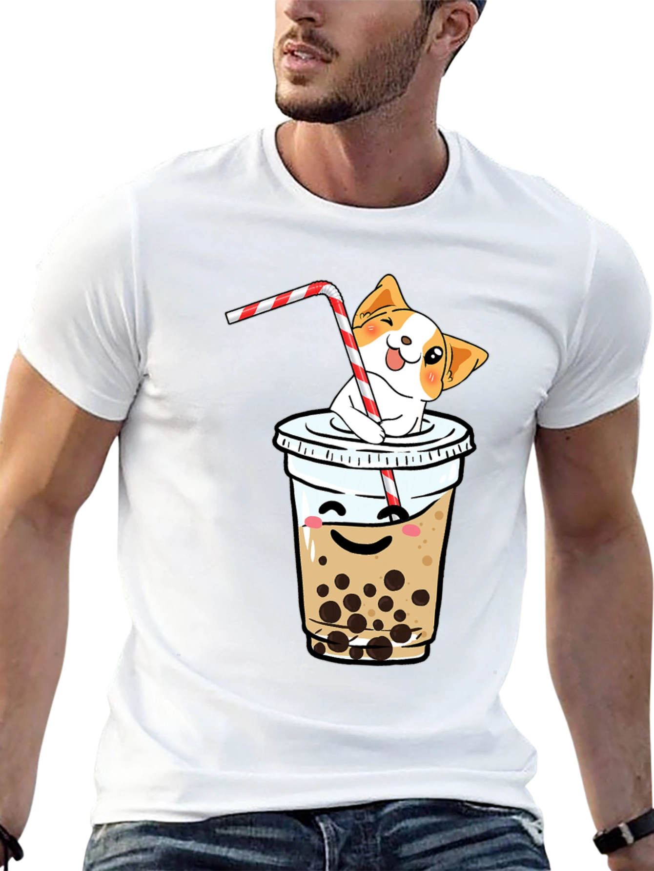Cute Dog in Boba Tea T-Shirt - Kawaii Design