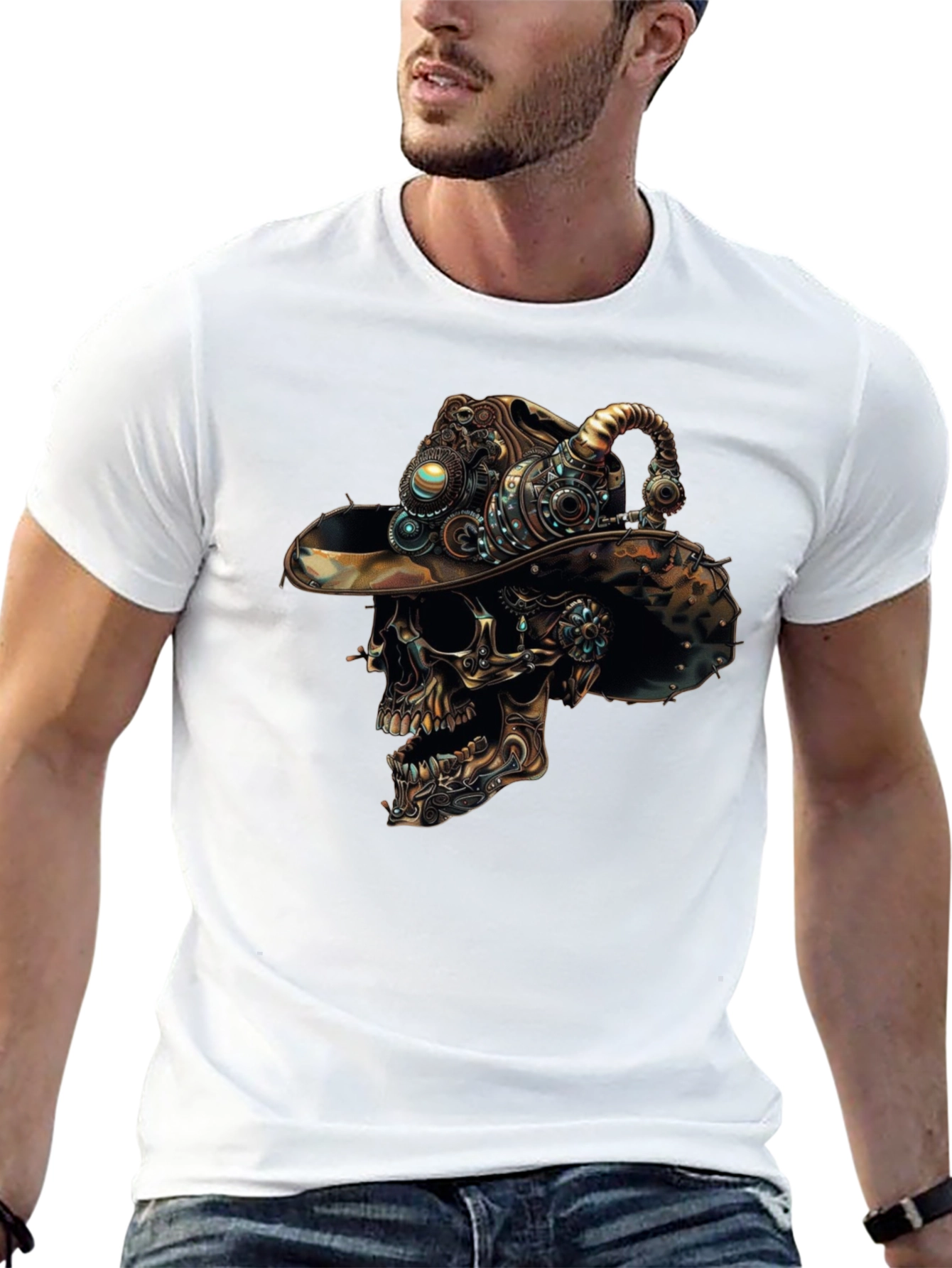 Steampunk Skull Graphic Tee - Mens Black T-Shirt