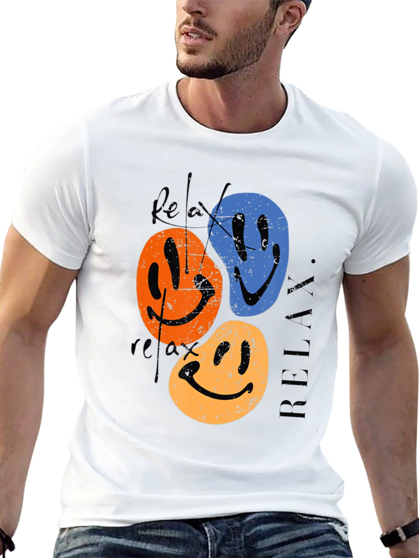 Relax Smiley Face Graphic Tee - Retro Style