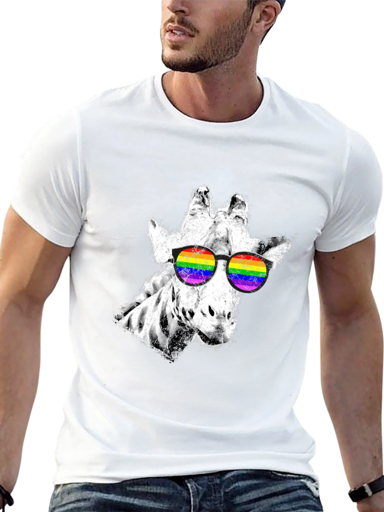 Cool Giraffe Rainbow Sunglasses Graphic Tee