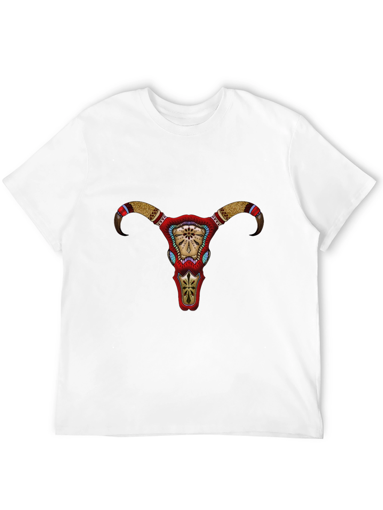 Bull Skull Graphic Tee - Tribal Design