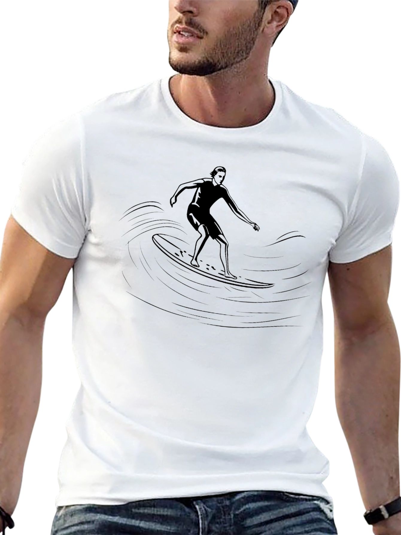 Surfer Graphic Tee - Black Cotton Blend