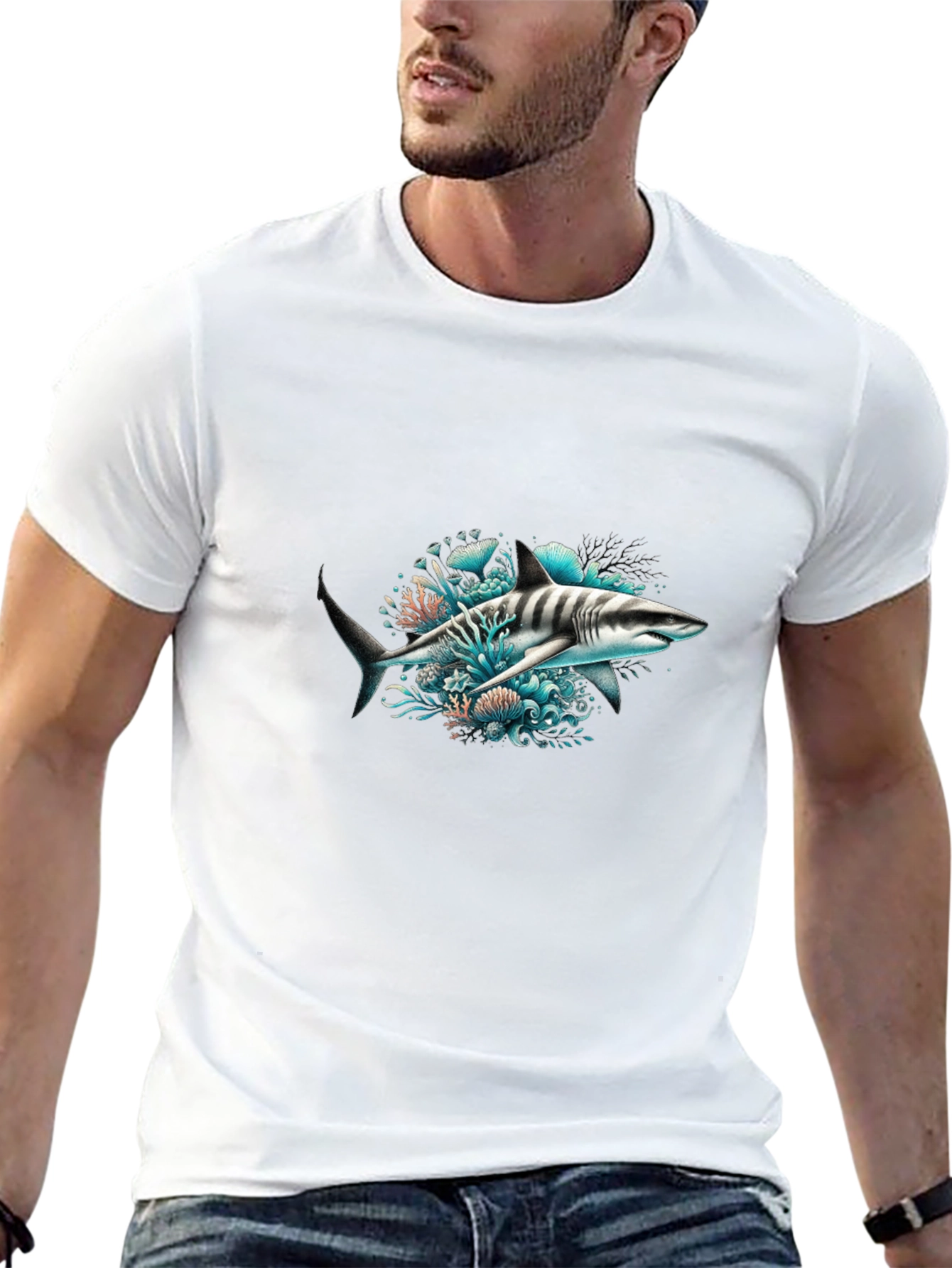 Shark Graphic Print Black T-Shirt