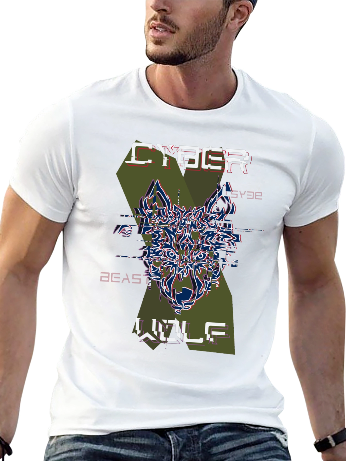Cyber Beast Wolf Graphic T-Shirt