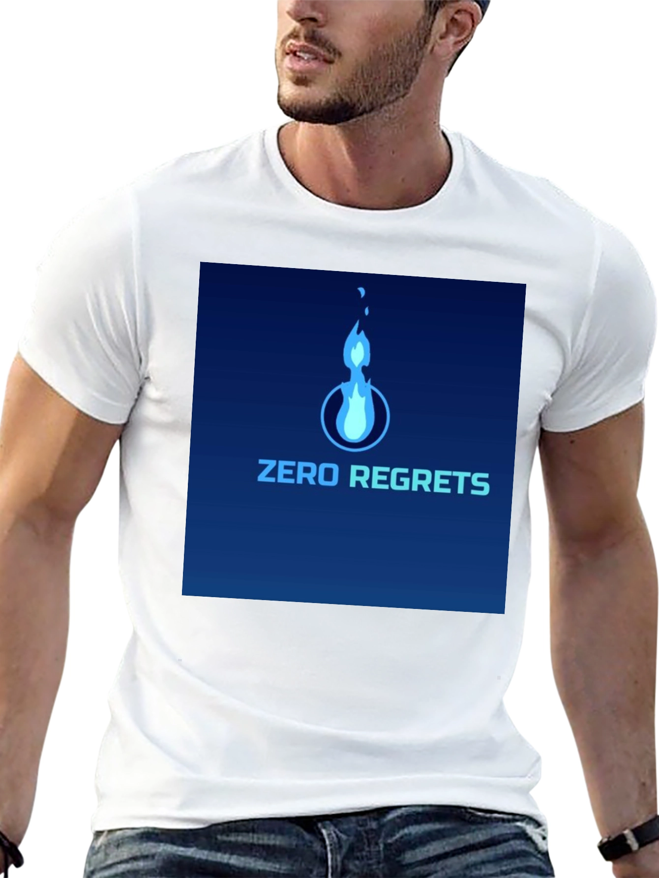 Zero Regrets Graphic Tee - Stylish Blue Flame Design