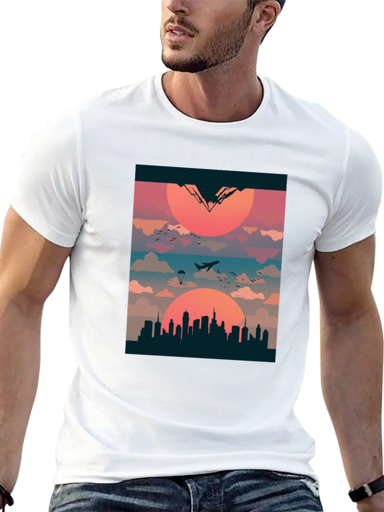 Sunset Cityscape Graphic Tee - Urban Adventure T-Shirt