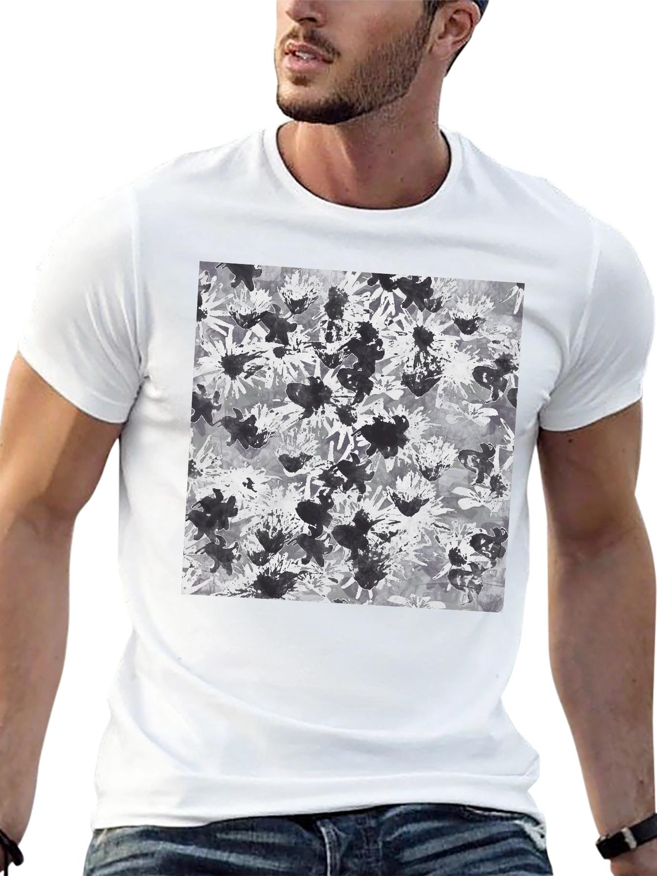 Abstract Floral Print Black T-Shirt