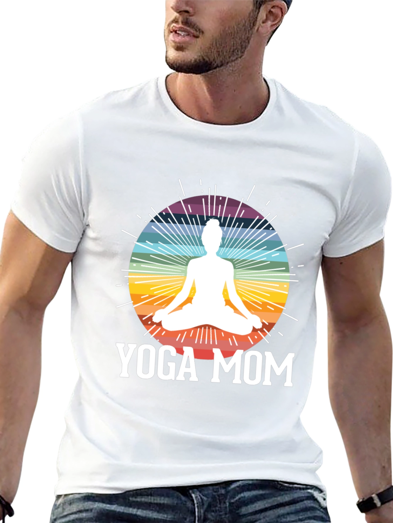 Yoga Mom Black T-Shirt - Meditation Rainbow Design
