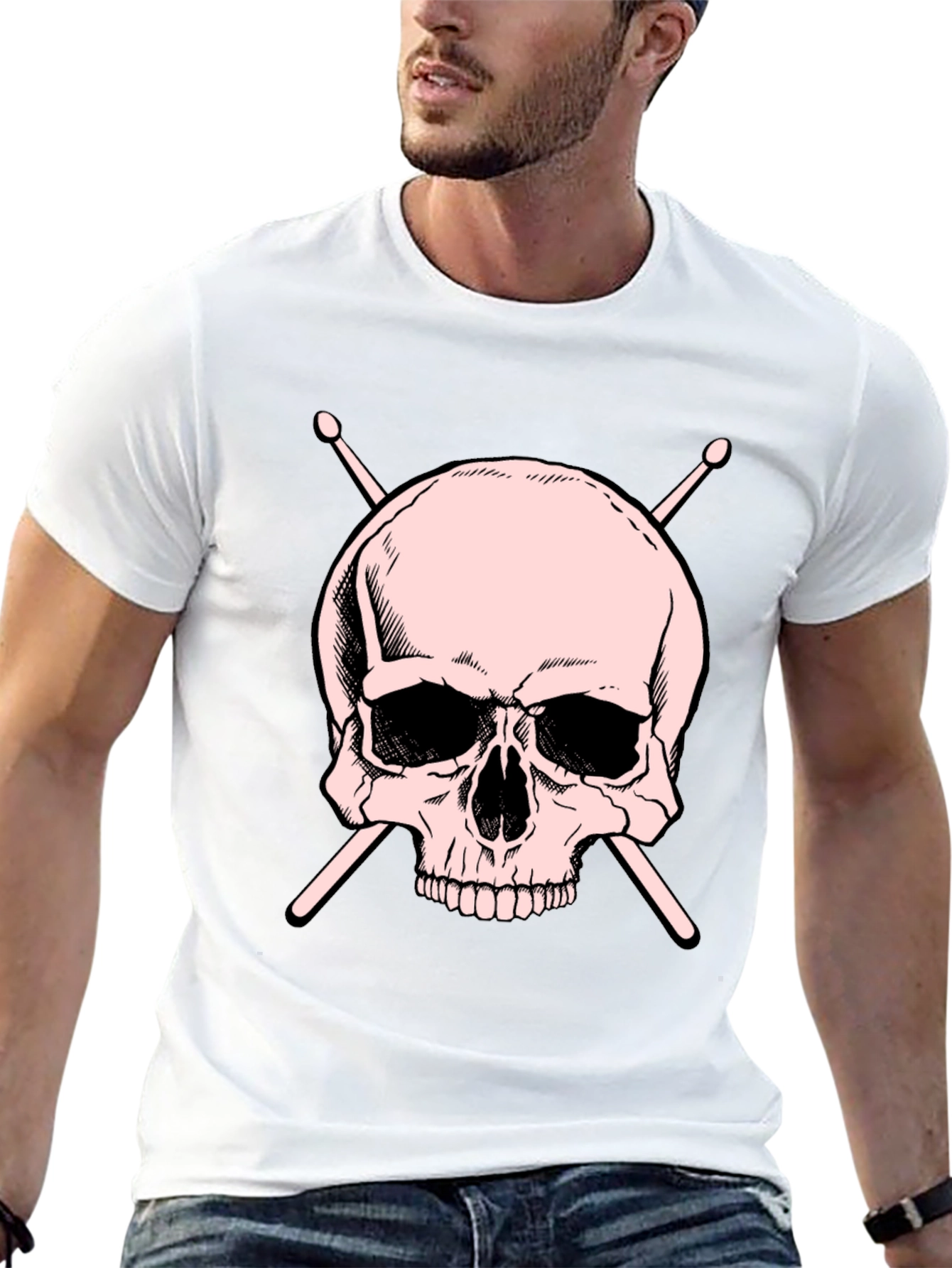 Skull and Drumsticks Graphic T-Shirt