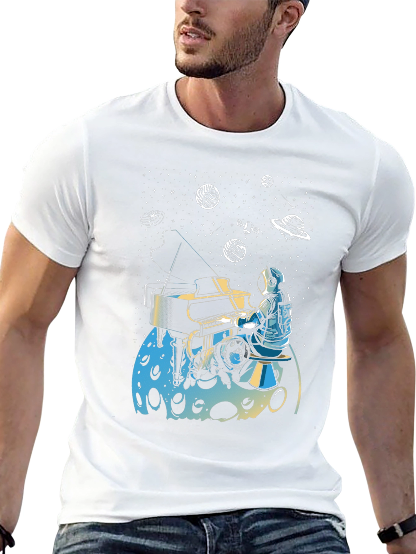 Astronaut Pianist in Space Graphic Tee - Unique Design