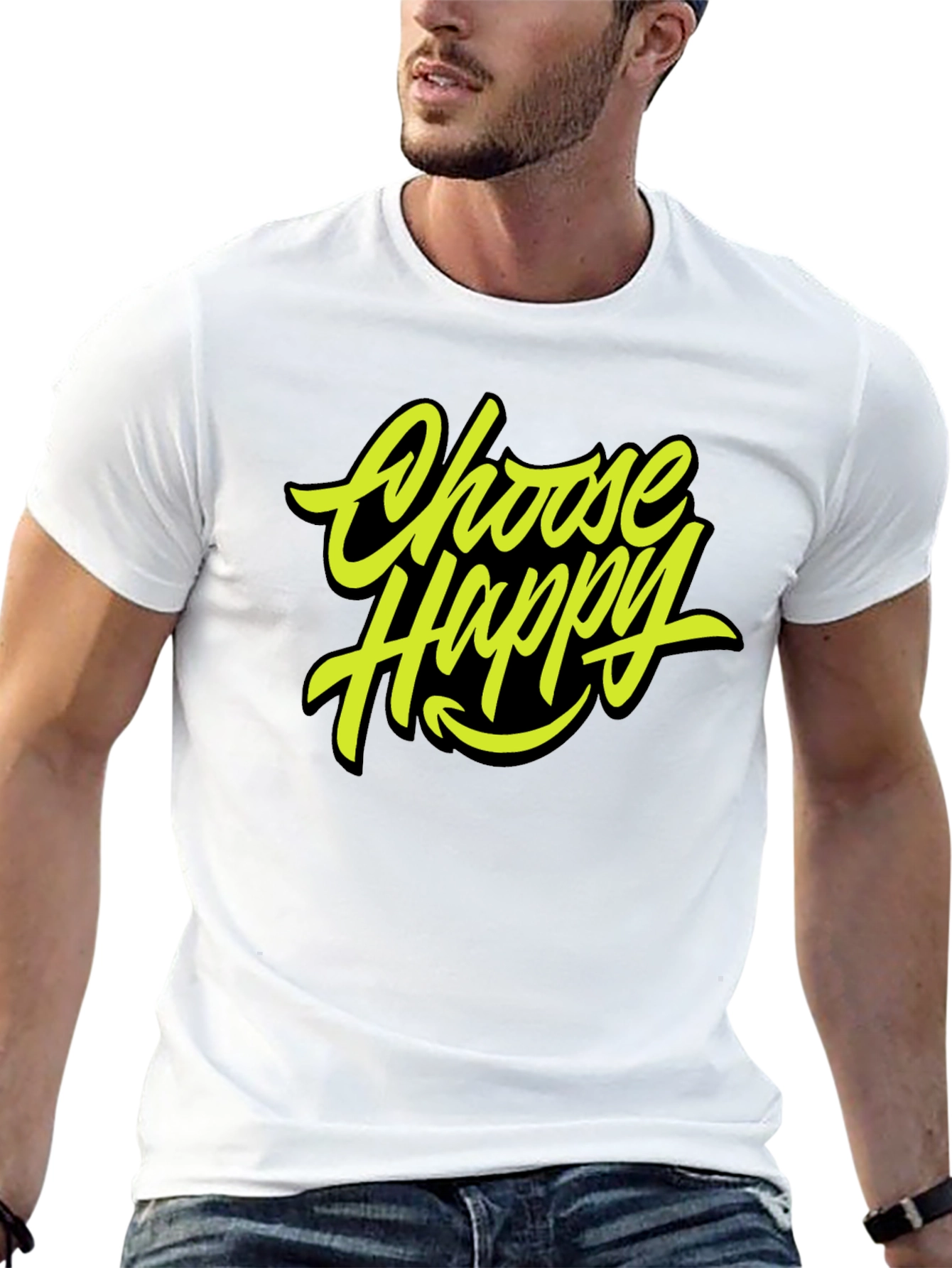 Choose Happy Graphic Tee - Trendy Black T-Shirt
