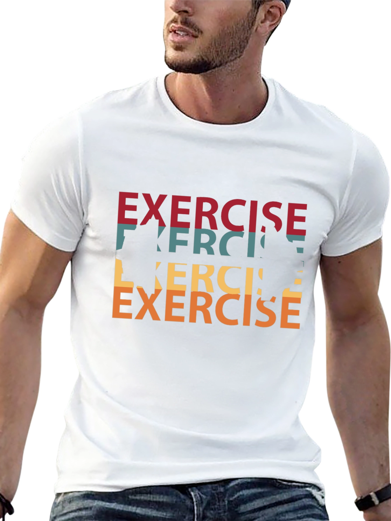 Retro Exercise Graphic Tee - Black Cotton T-Shirt