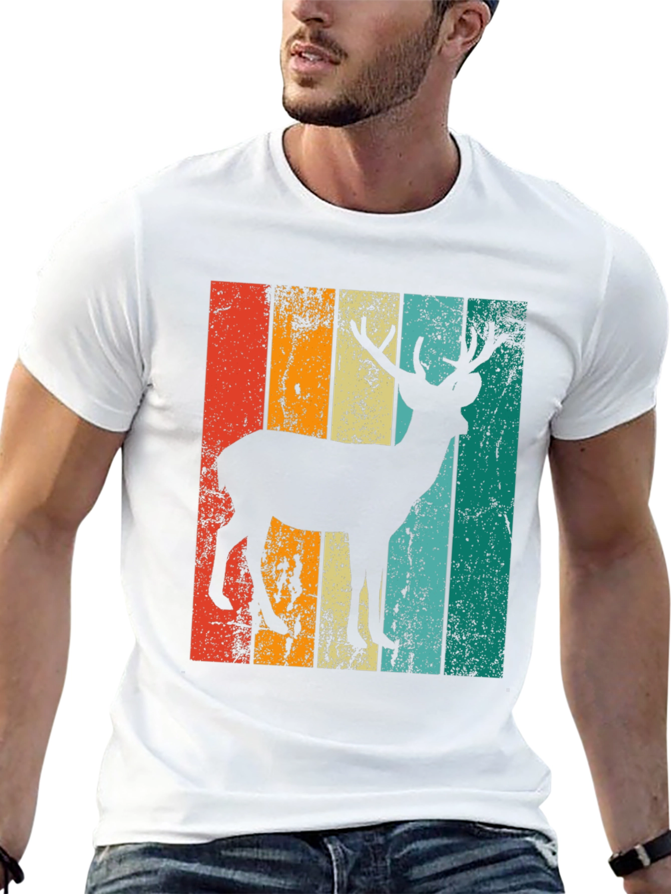 Retro Deer Graphic Print Tee - Black