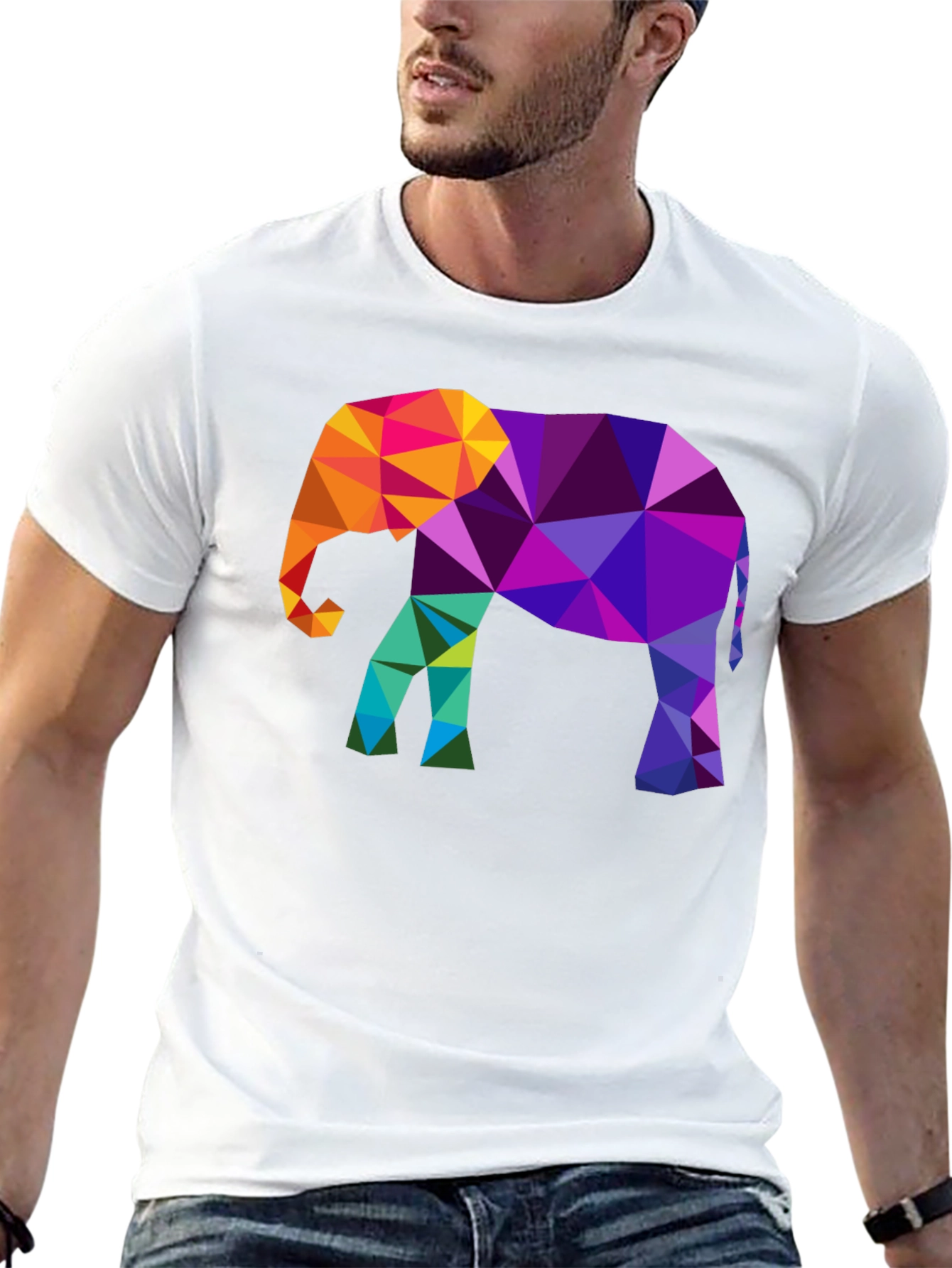 Geometric Elephant Graphic Tee - Modern Mens Black T-Shirt