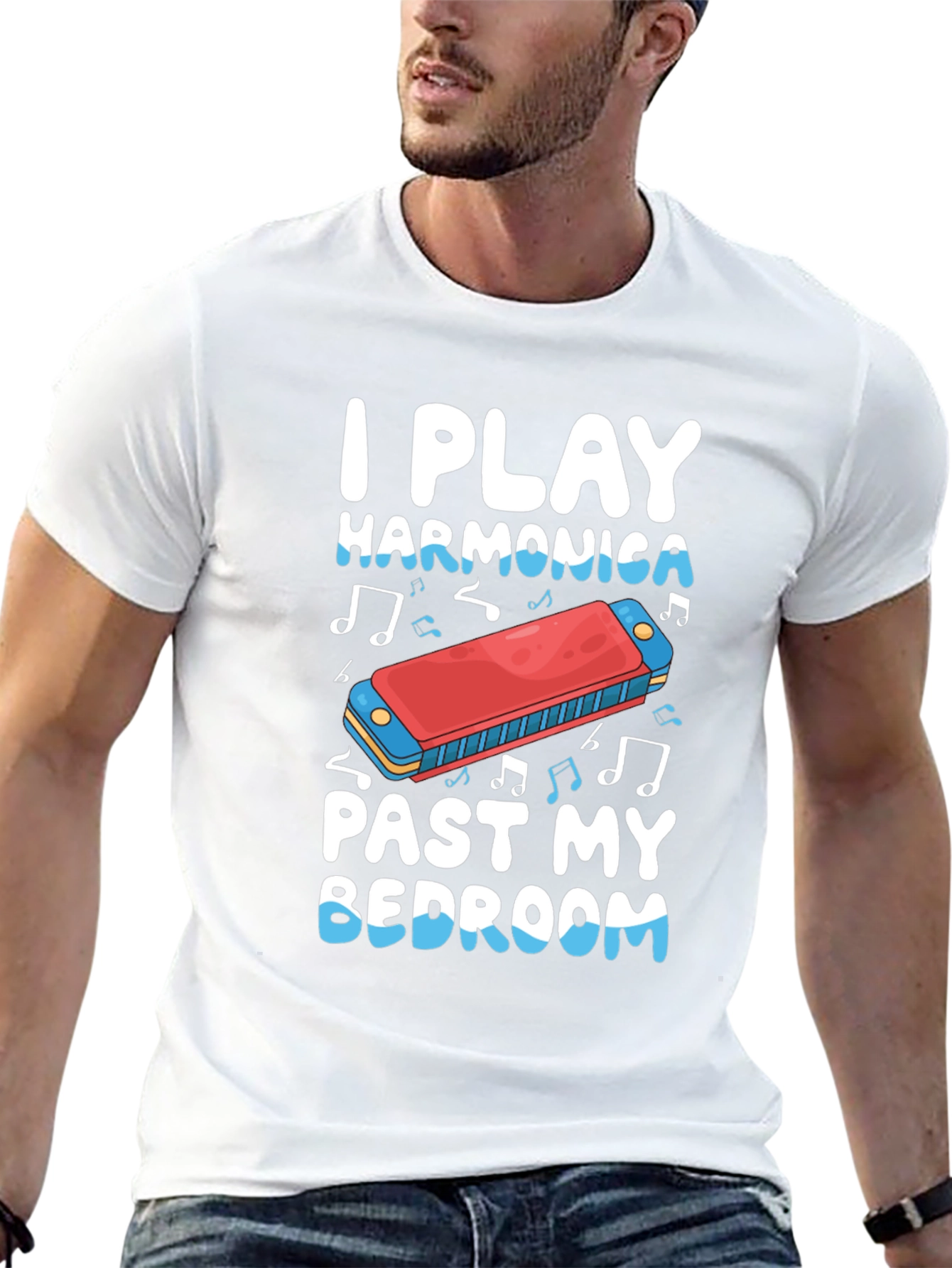 I Play Harmonica Past My Bedroom Black T-Shirt