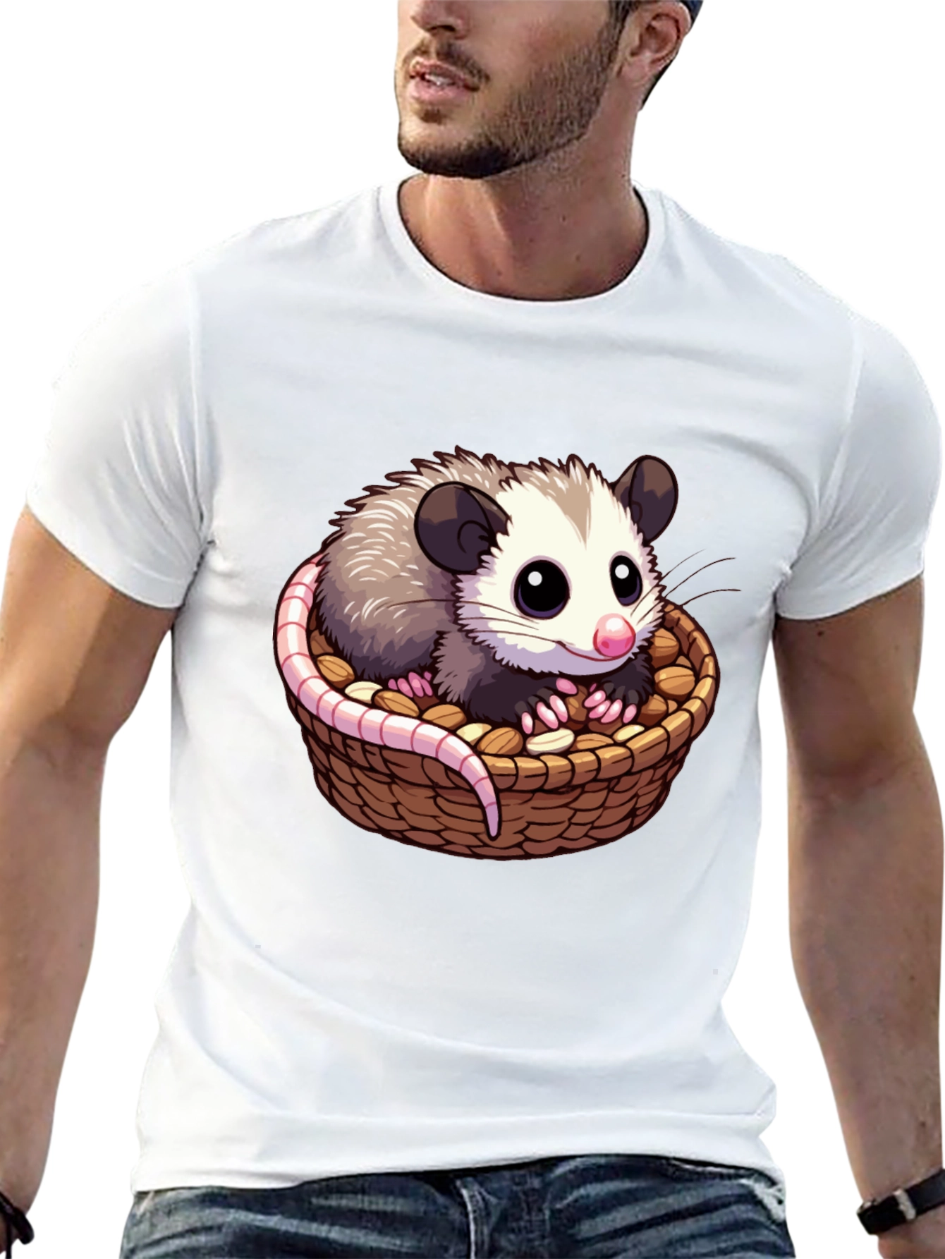 Cute Cartoon Opossum in Basket T-Shirt