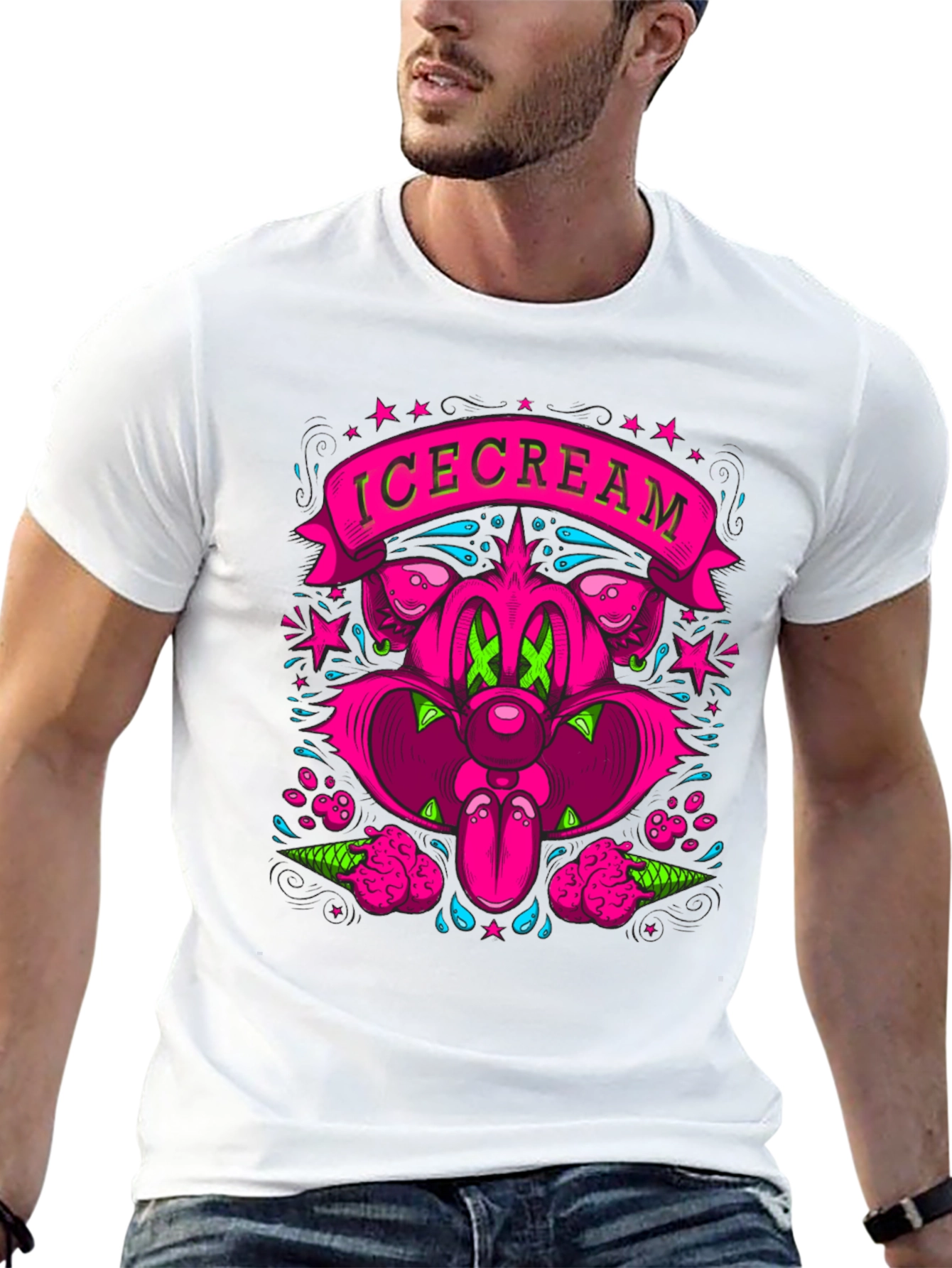 IceCream Cartoon Graphic Black T-Shirt