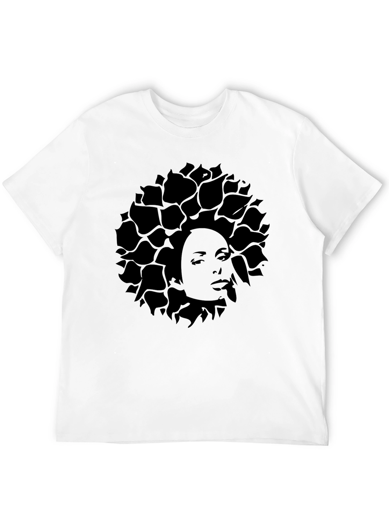 Stylish Black T-Shirt with Womans Face Floral Design