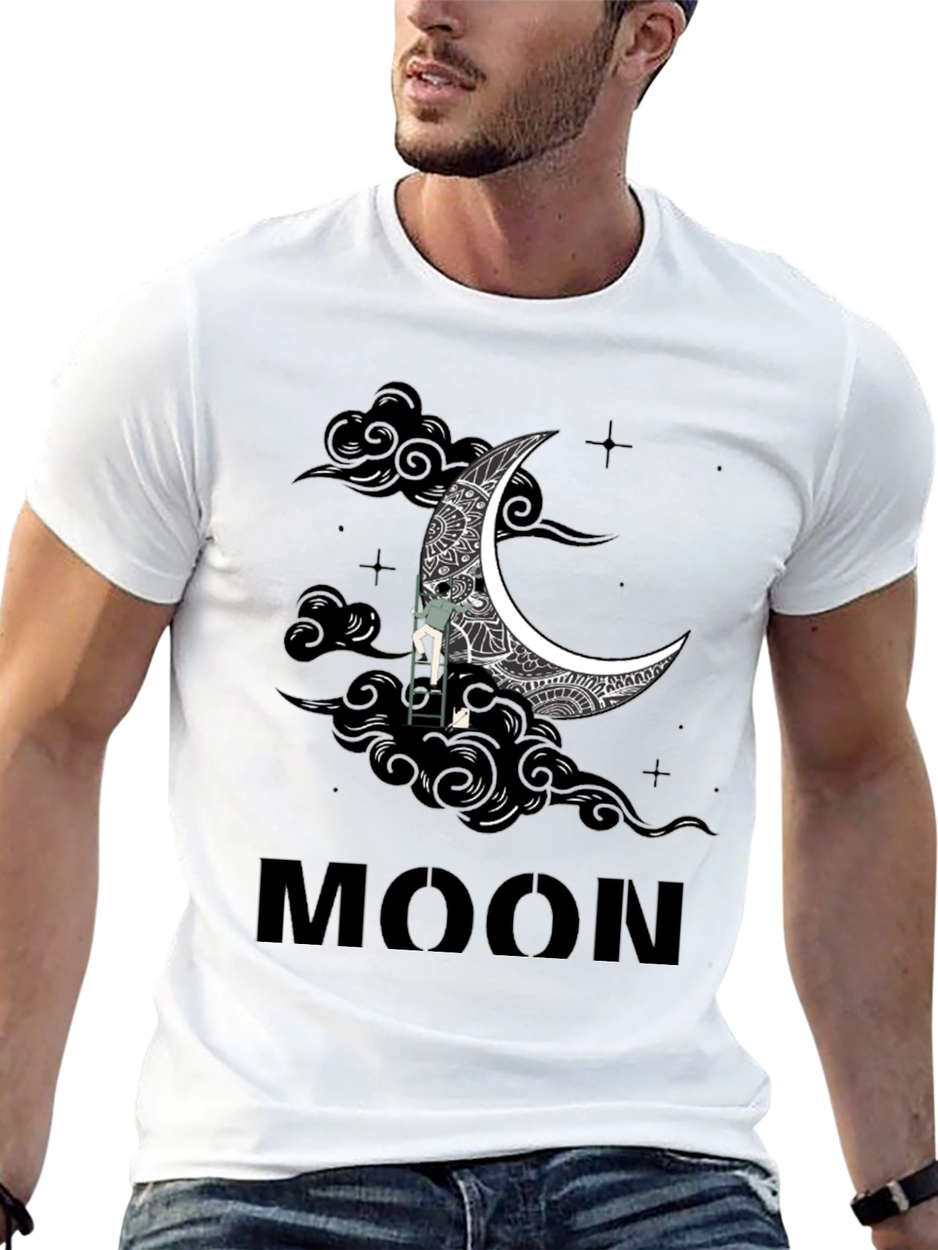 Mans Black Moon Graphic Tee Shirt