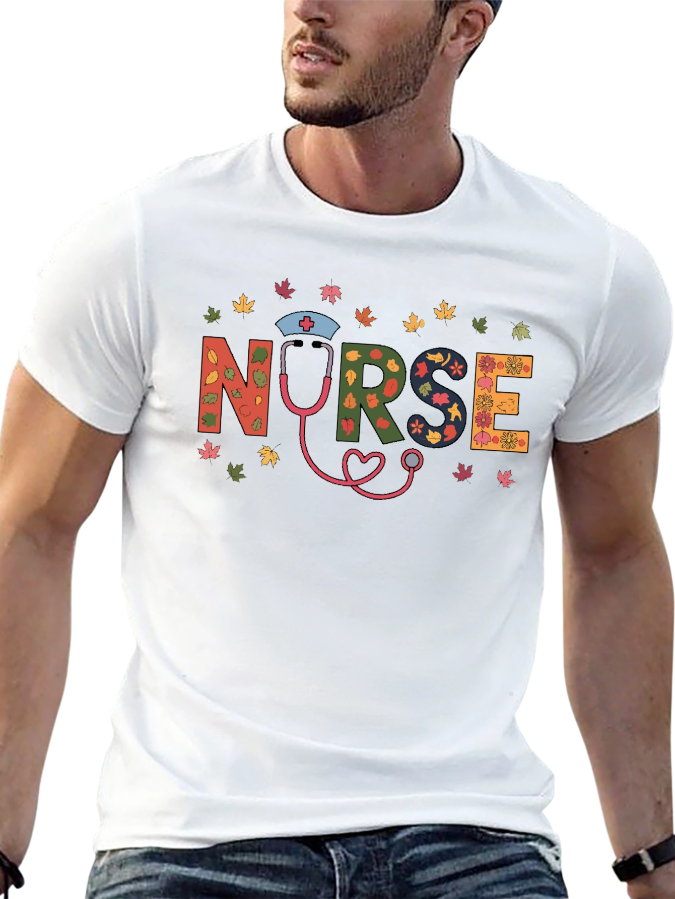 Fall Nurse Graphic Tee - Autumn Leaves Design