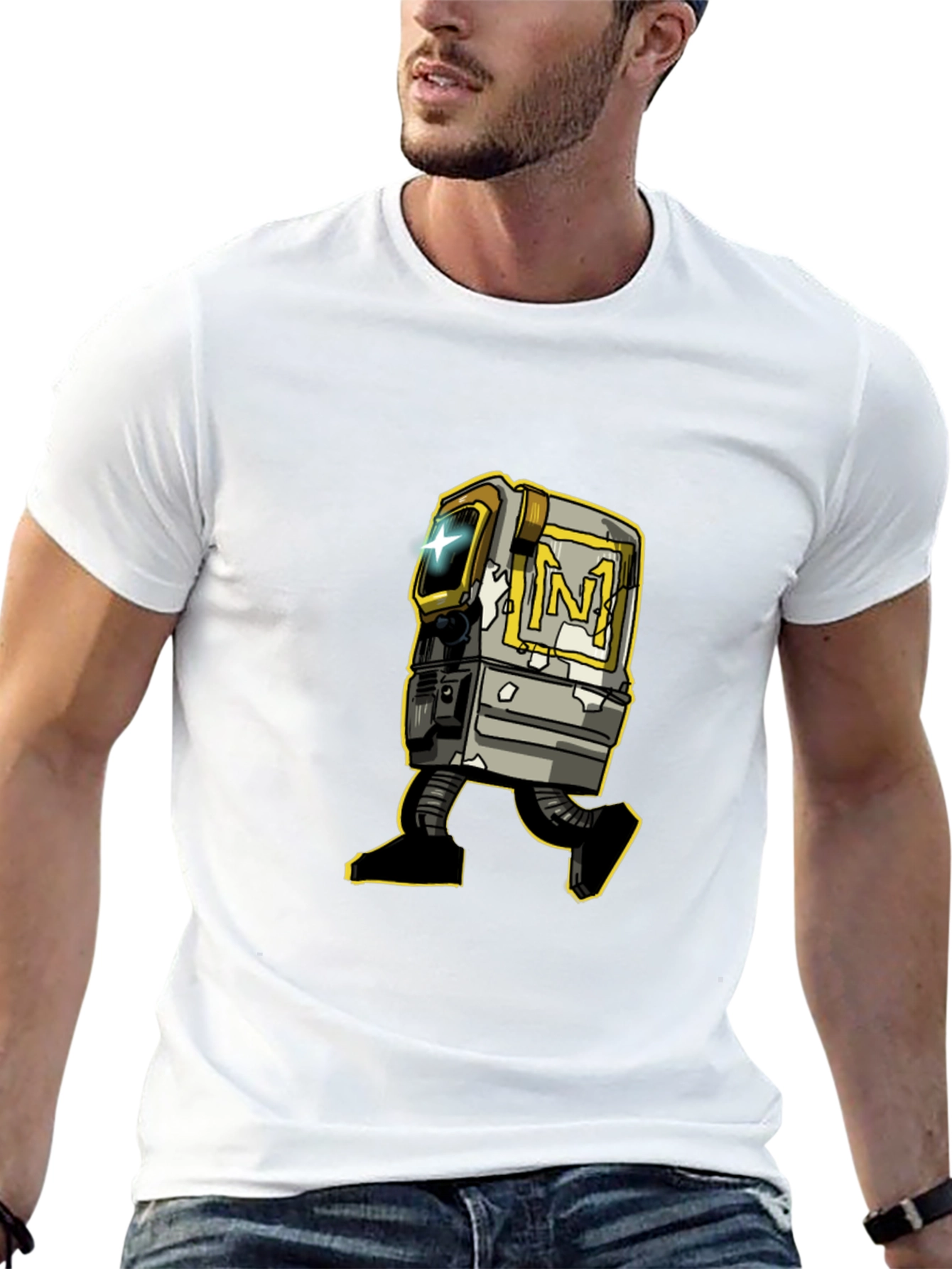 Retro Robot Graphic Tee - Stylish Black T-Shirt