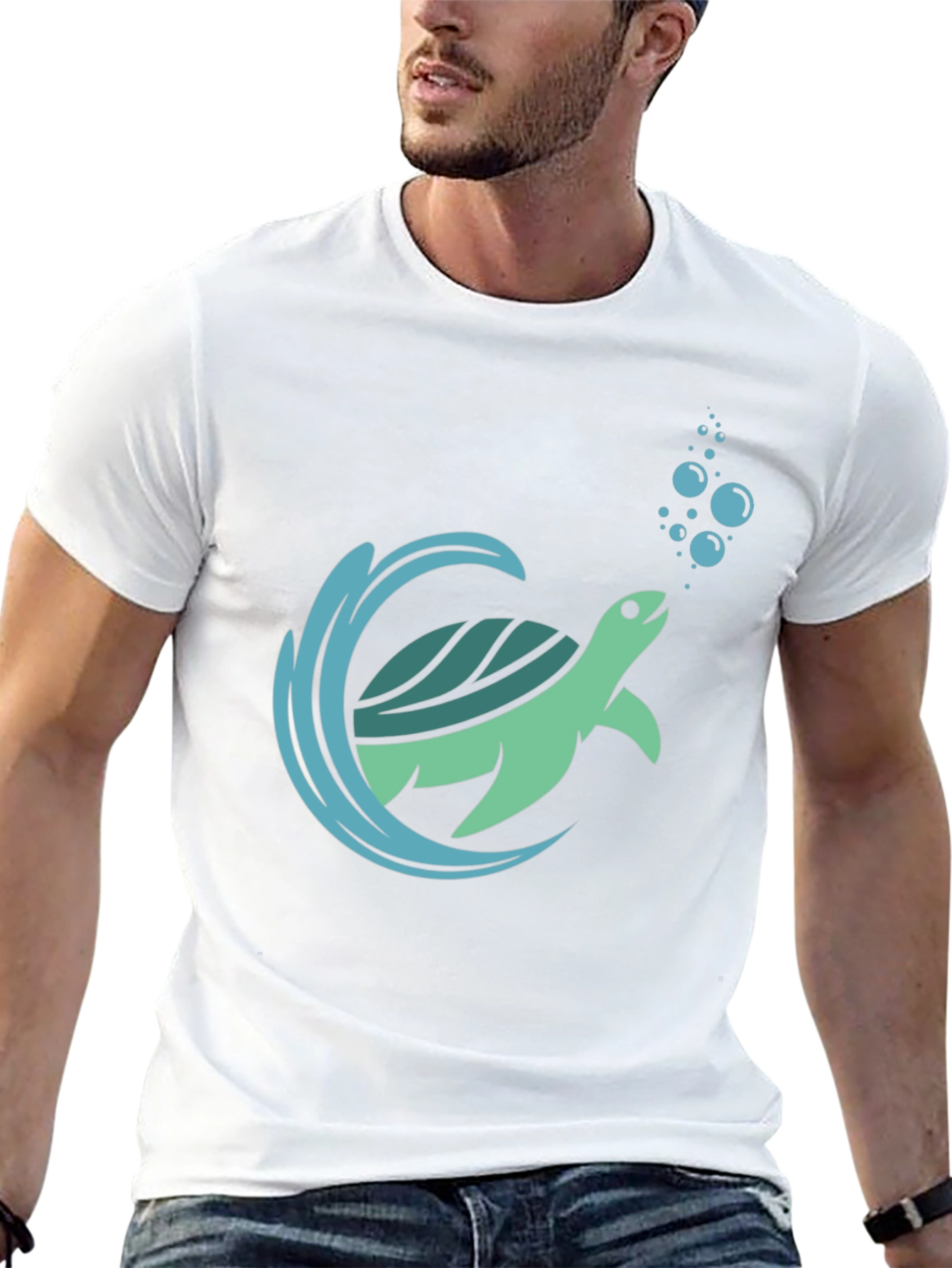 Sea Turtle Graphic Print Mens Black T-Shirt