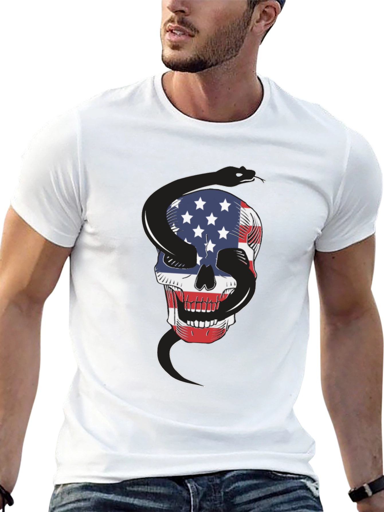 American Flag Skull & Snake Graphic T-Shirt