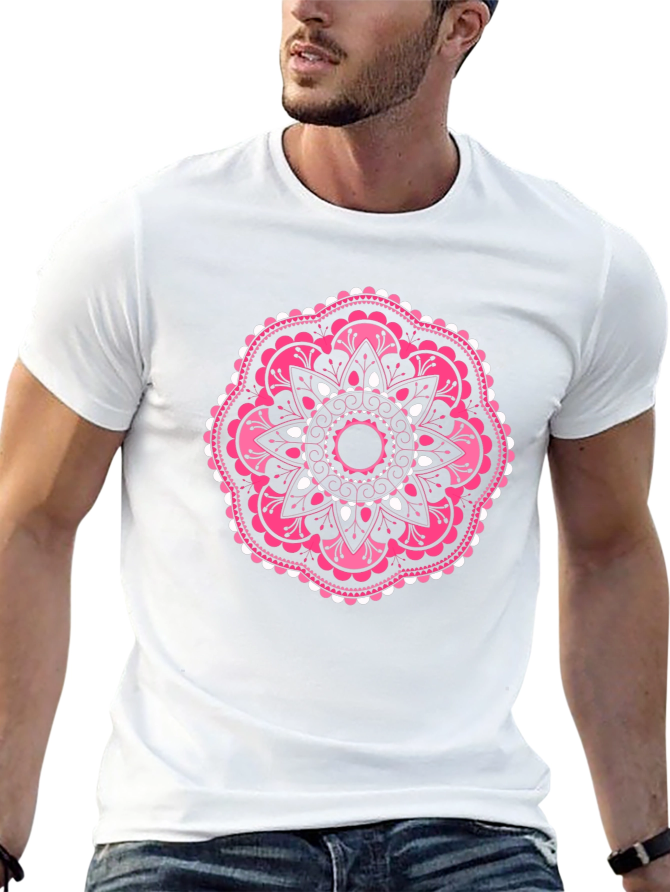 Pink Mandala Graphic Black T-Shirt