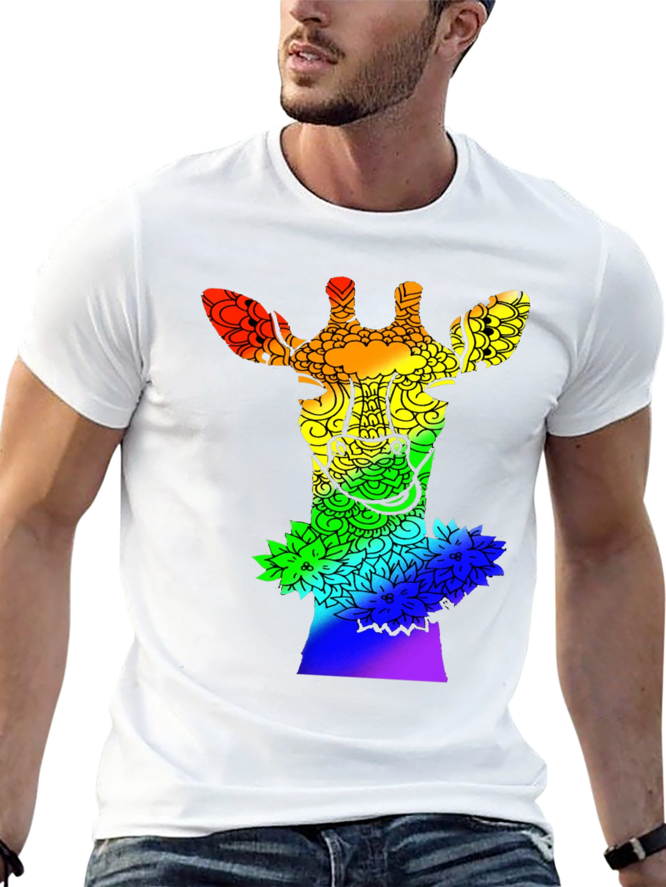 Rainbow Giraffe Mandala Graphic Tee