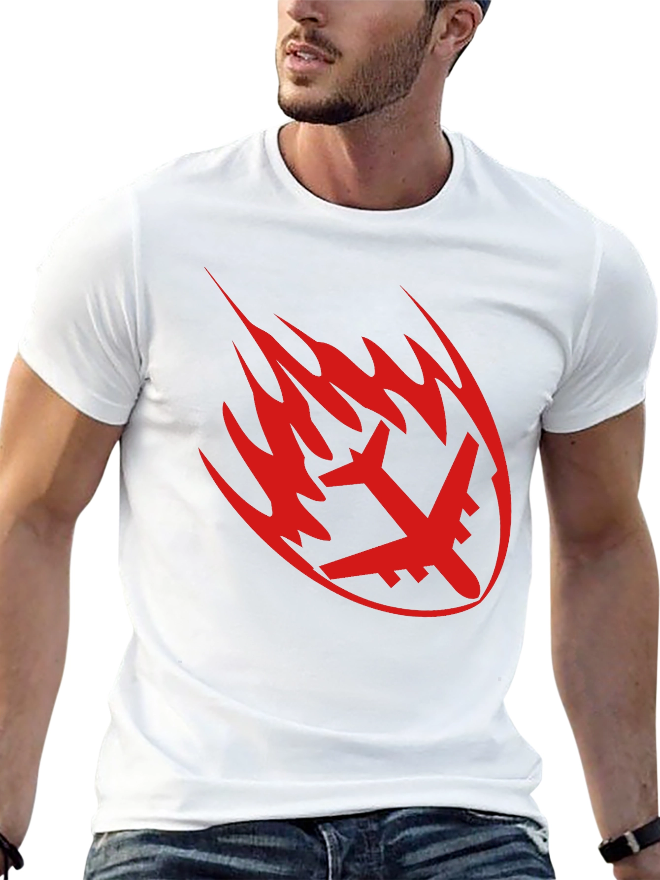 Fiery Plane Graphic Tee - Black Casual Shirt