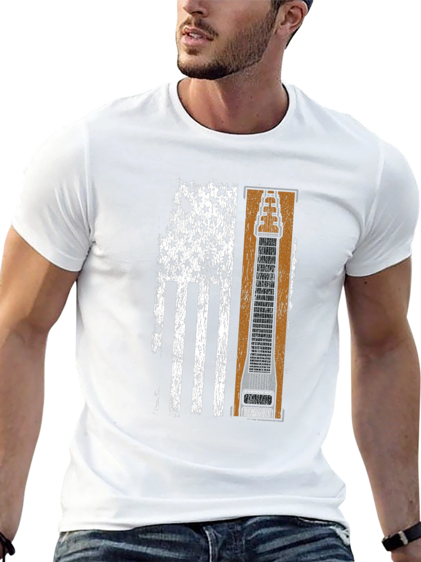 Patriotic Lap Steel Guitar Flag T-Shirt