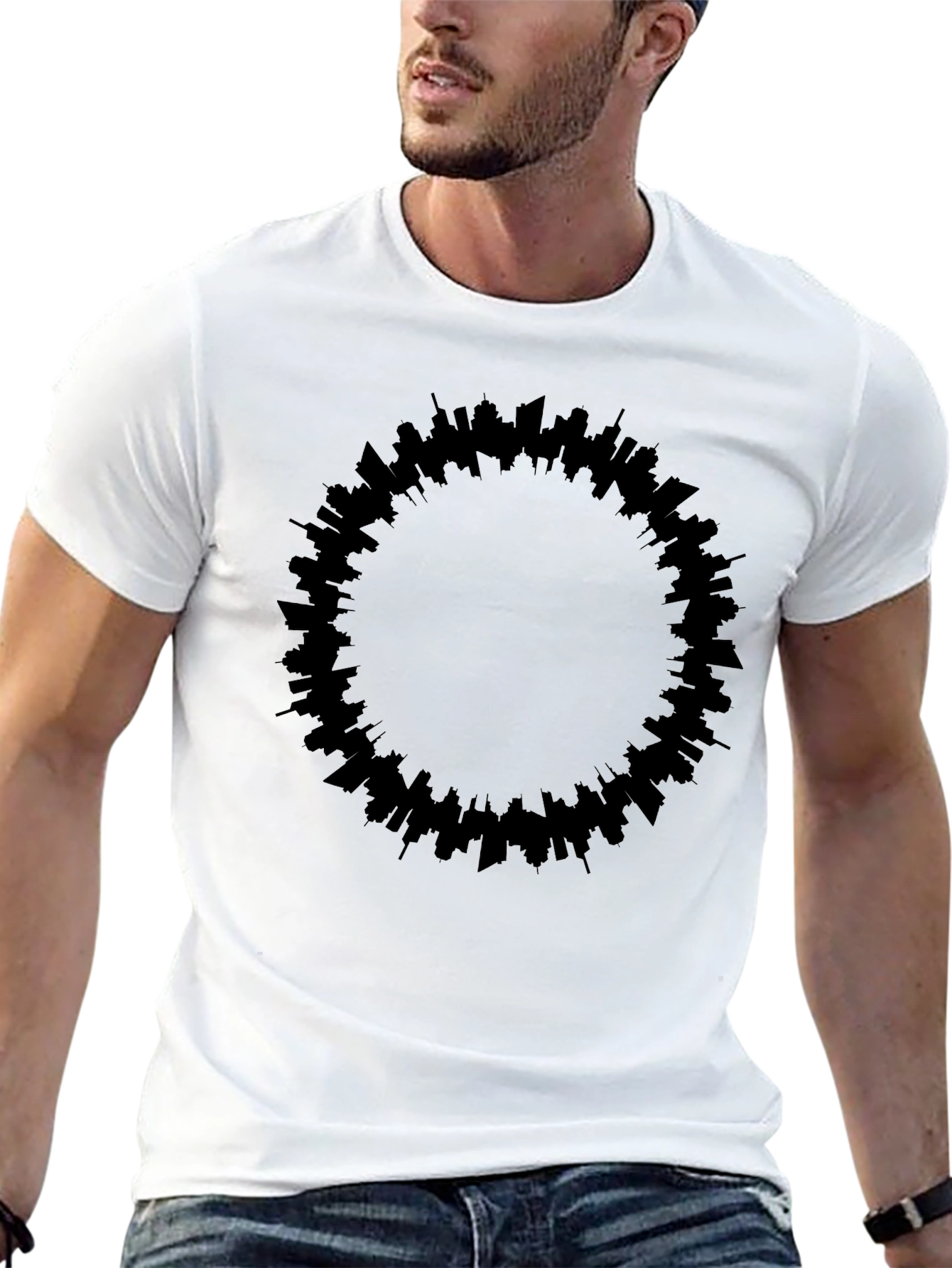 Modern Cityscape Circle Black Tee