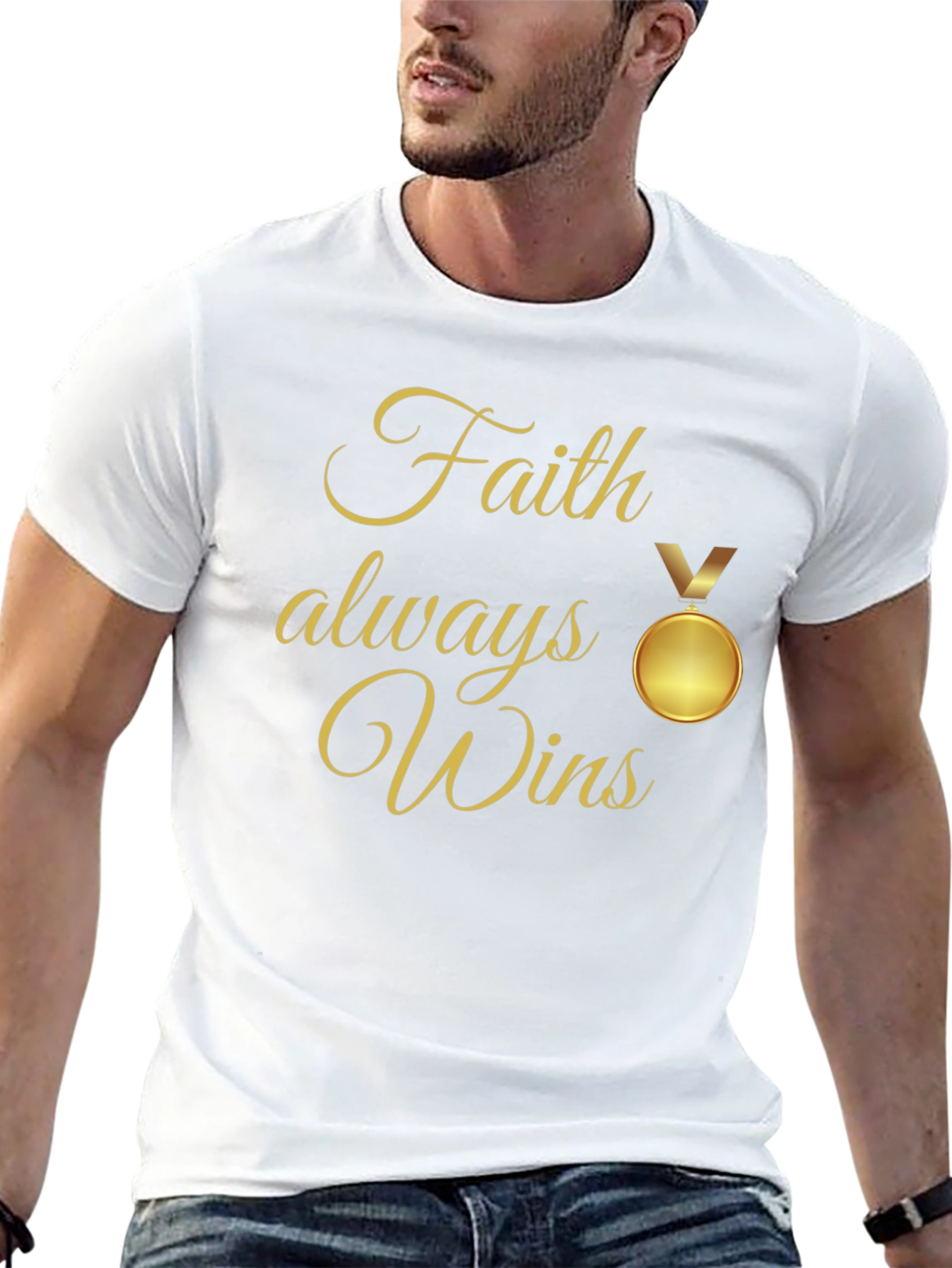 Faith Always Wins T-Shirt - Religious Medal Graphic Tee