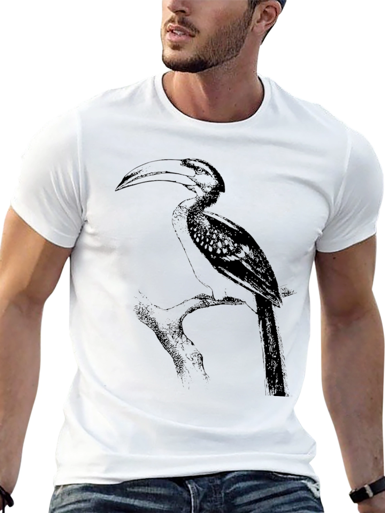 Hornbill Bird Print Black T-Shirt