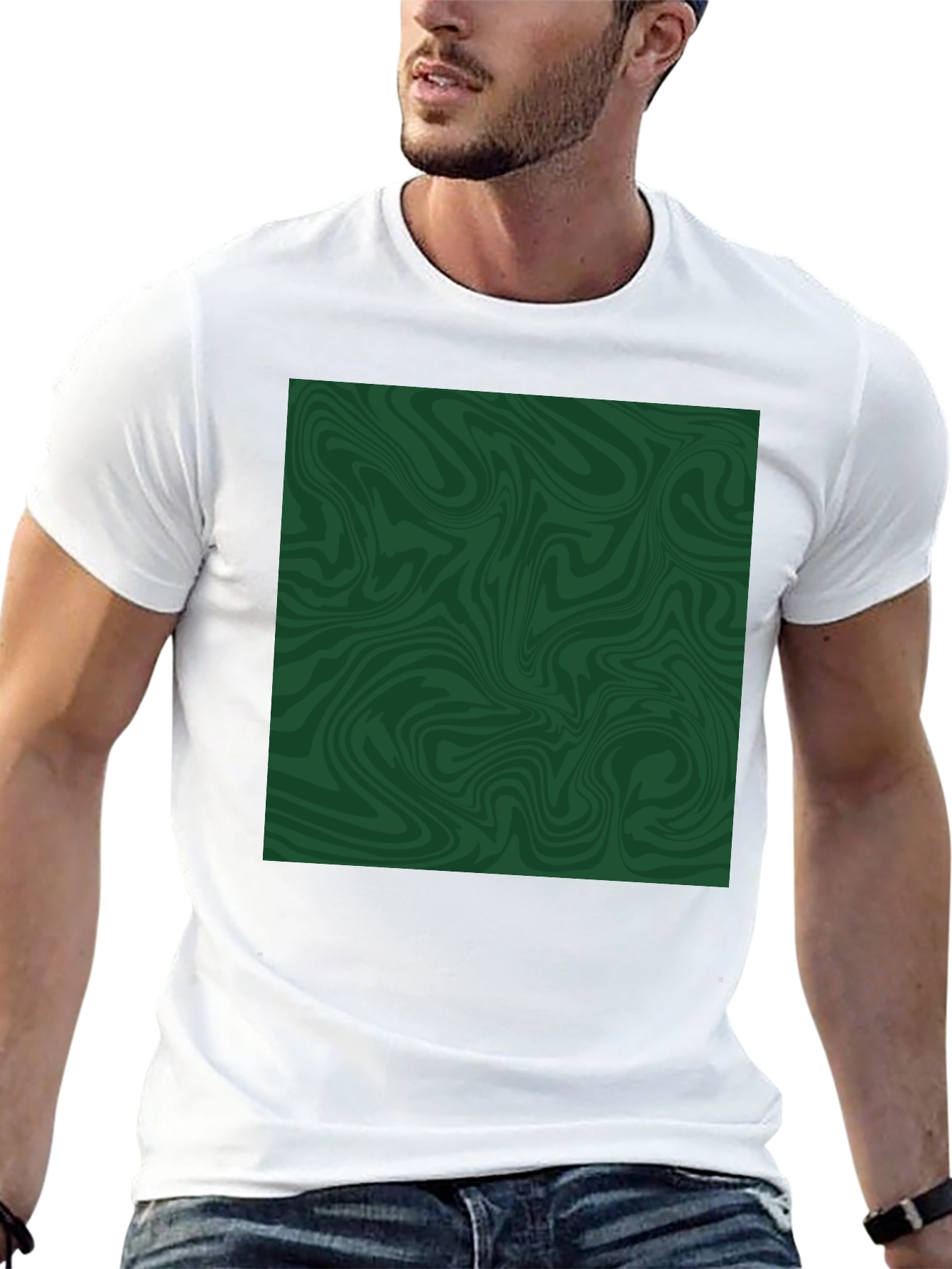 Abstract Green Swirl Graphic Tee - Black