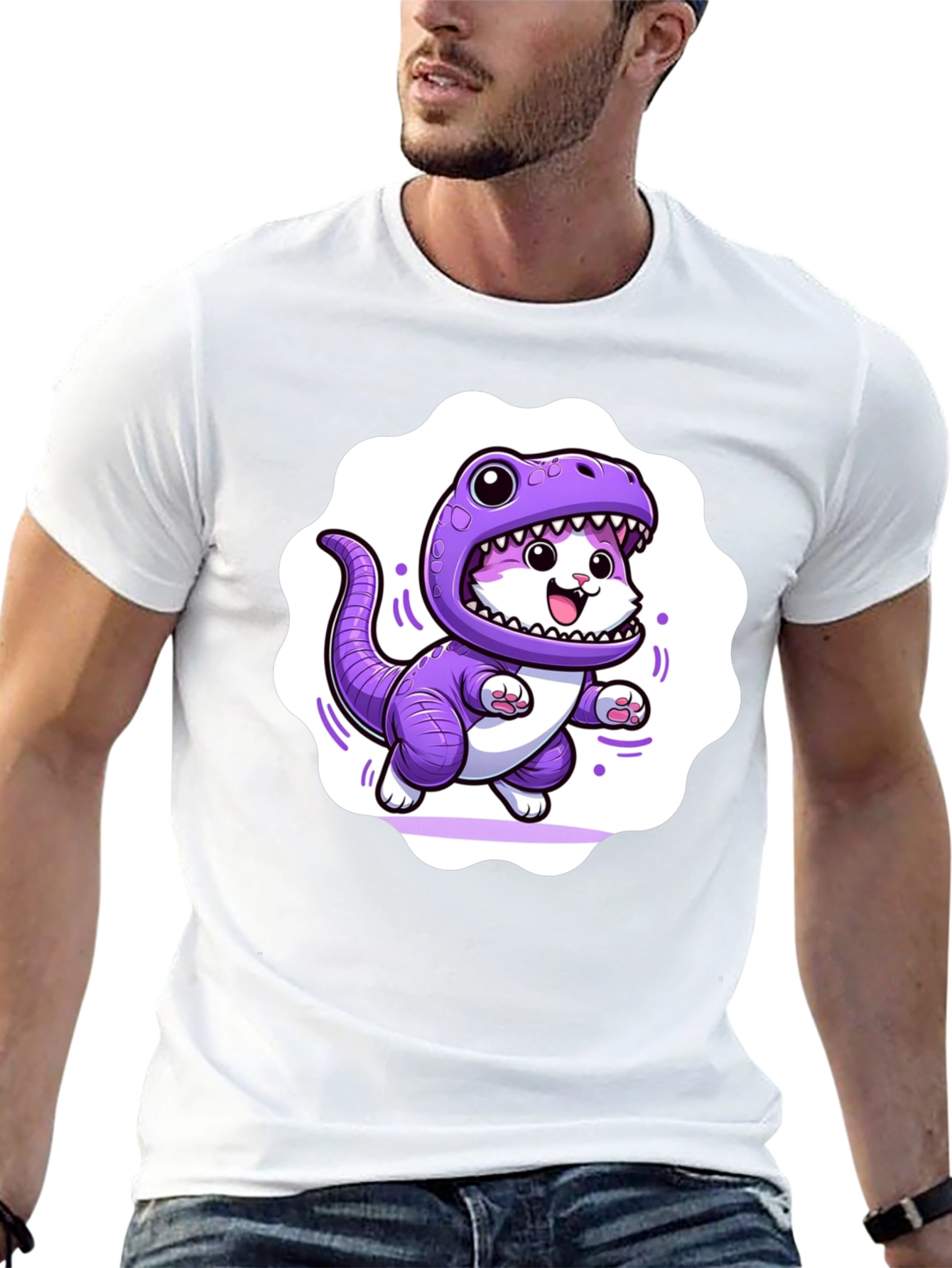 Cute Cat in Dino Costume Graphic T-Shirt