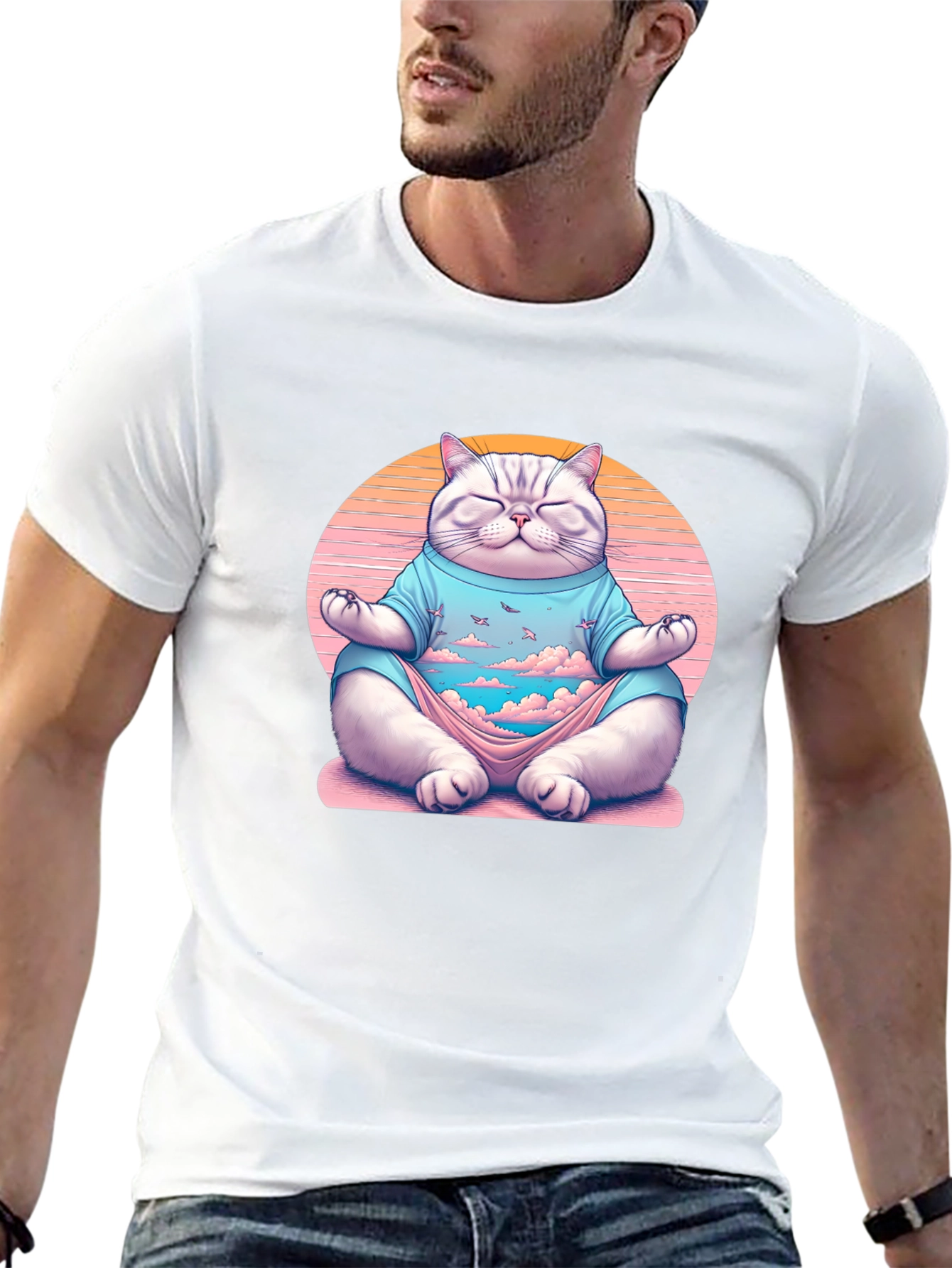 Zen Cat Meditation T-Shirt - Relaxed Fit