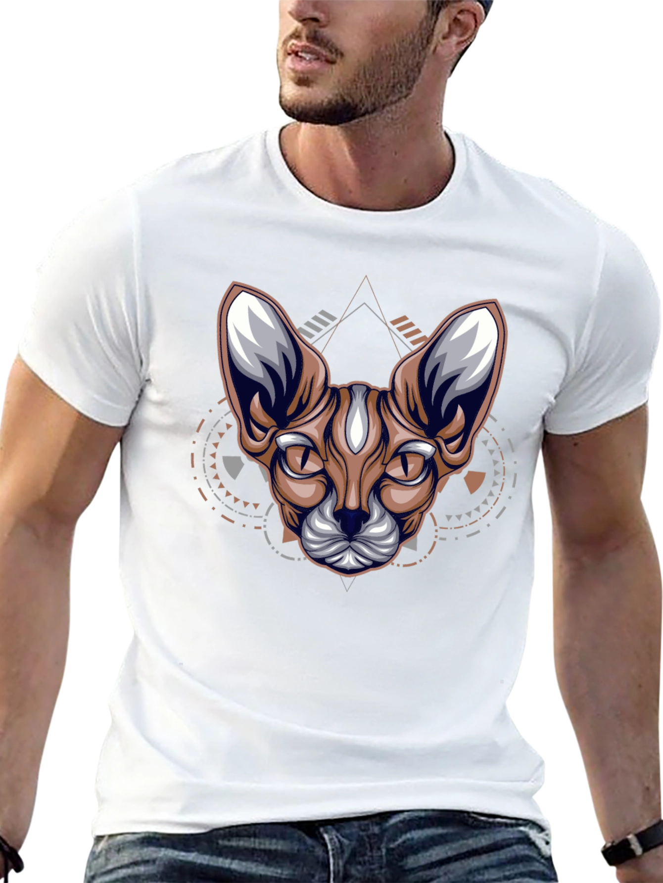 Geometric Cat Graphic Tee - Cool Streetwear