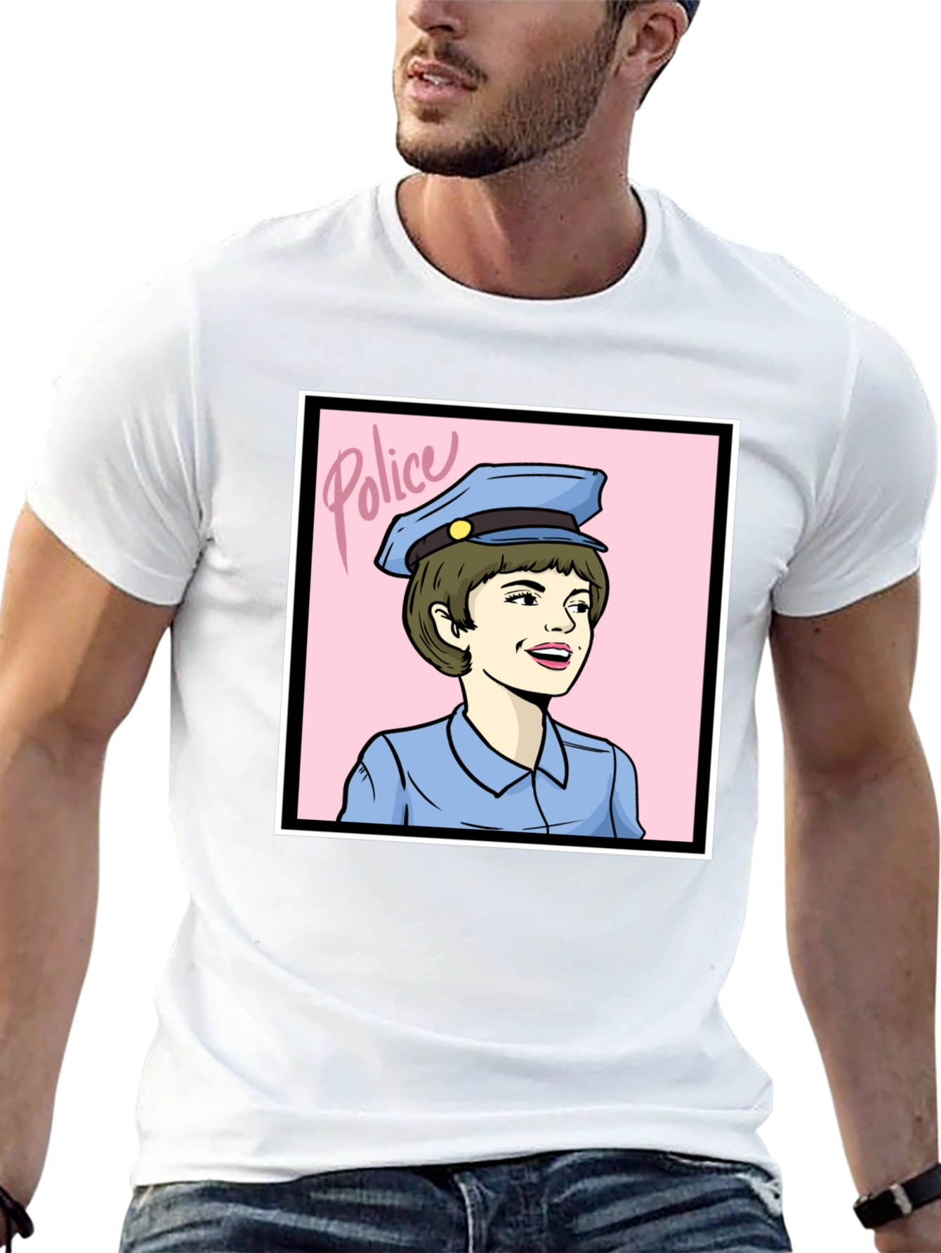 Retro Police Woman Graphic Tee - Black