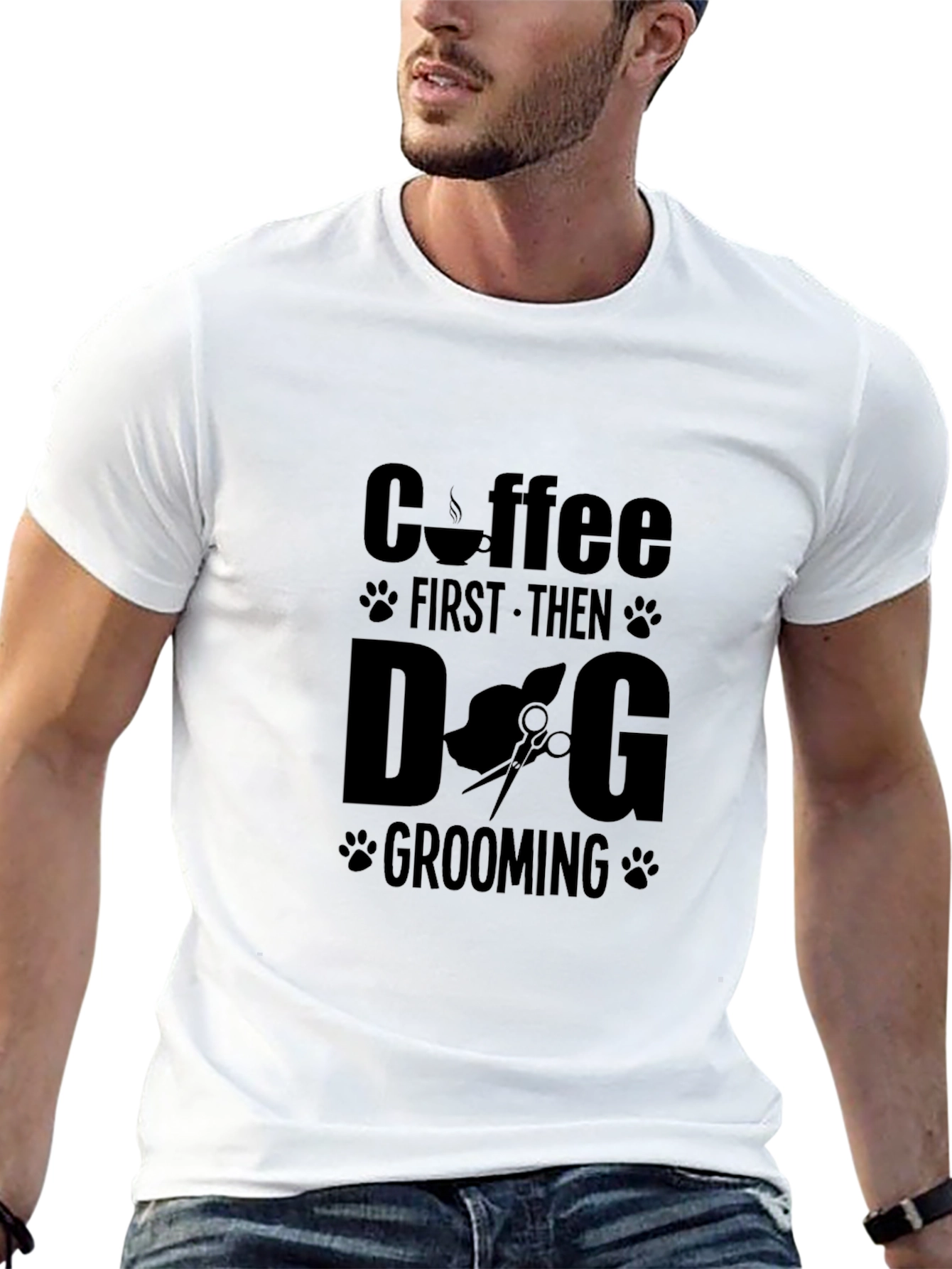 Coffee First Then Dog Grooming Black T-Shirt