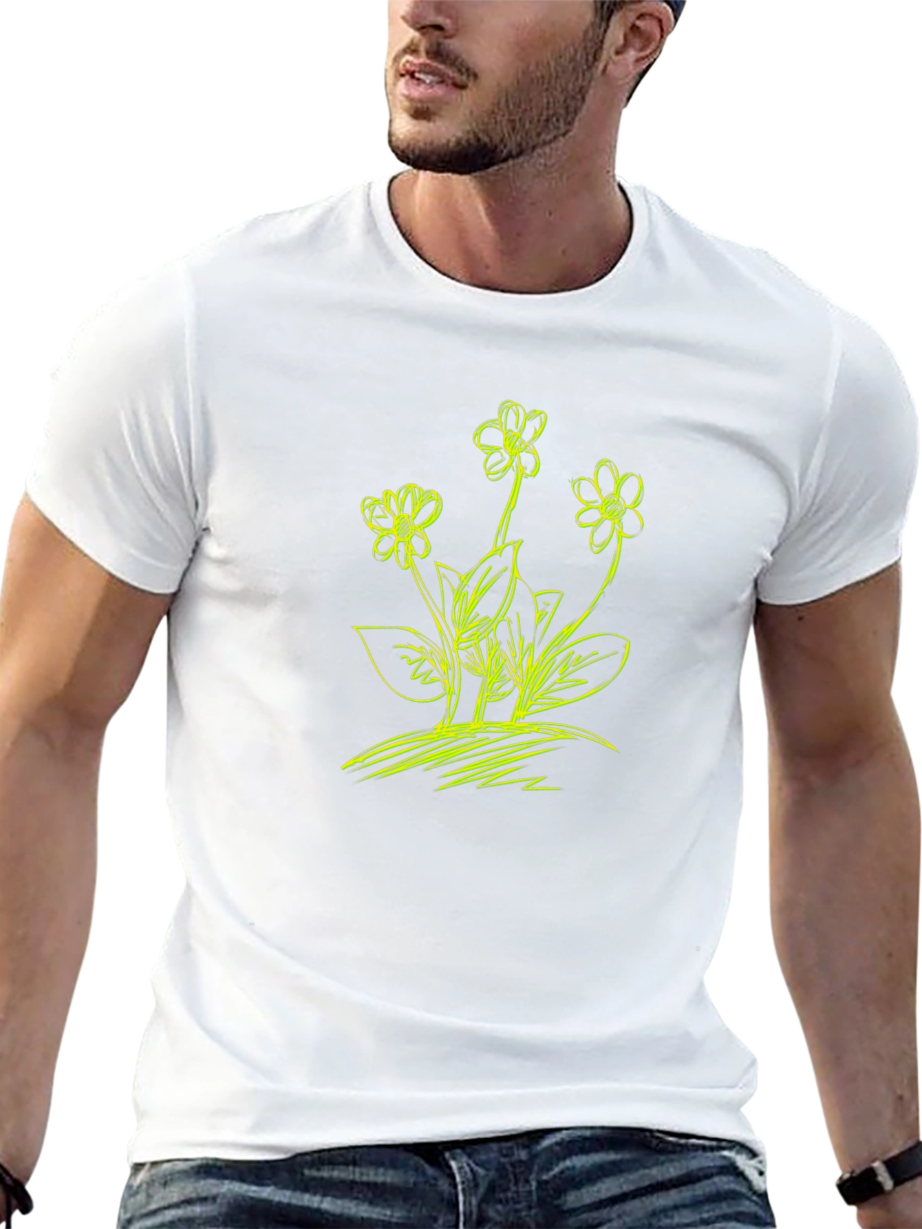 Floral Sketch Graphic T-Shirt - Black