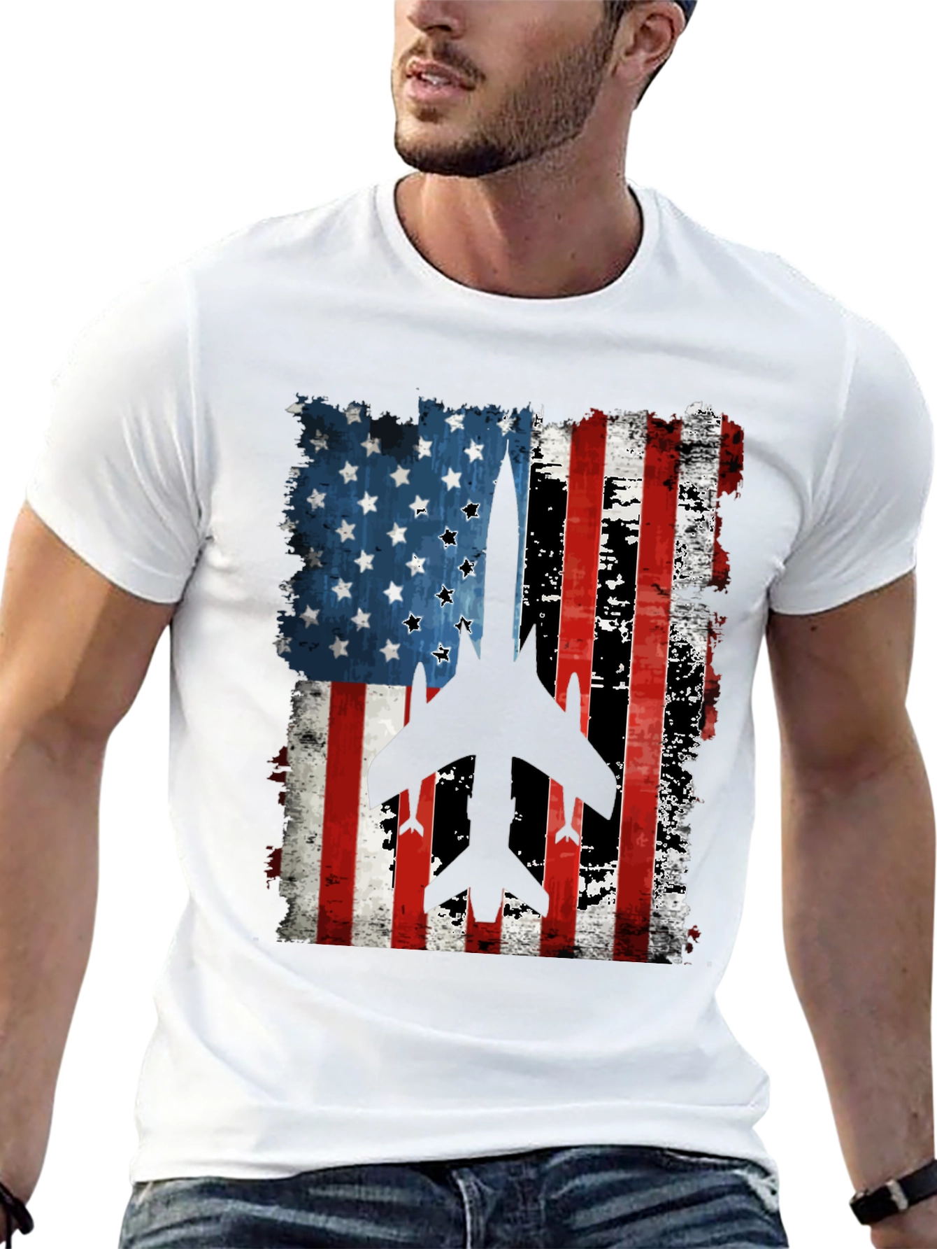 American Flag Fighter Jet Graphic T-Shirt