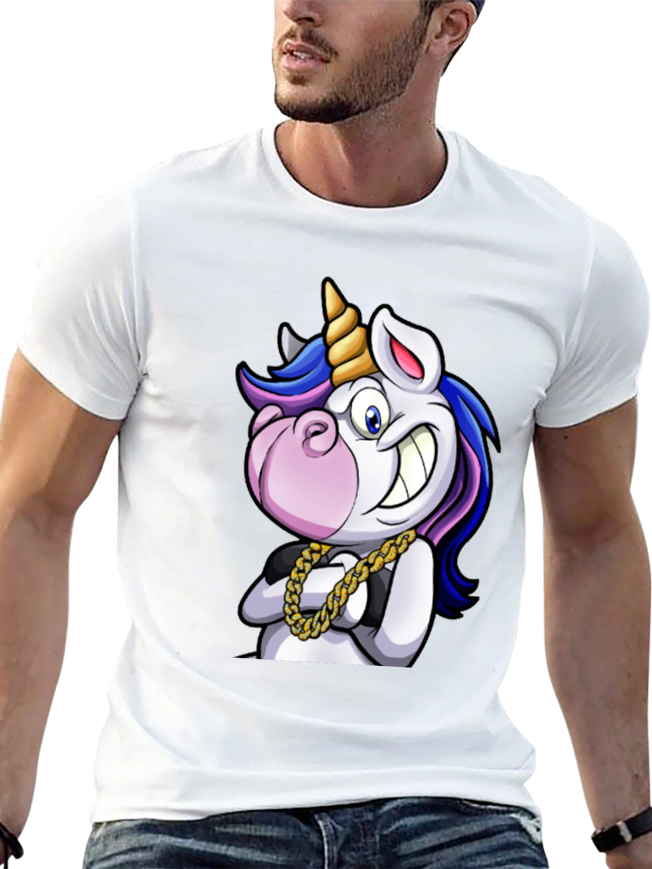 Unicorn Cartoon Graphic T-Shirt - Black