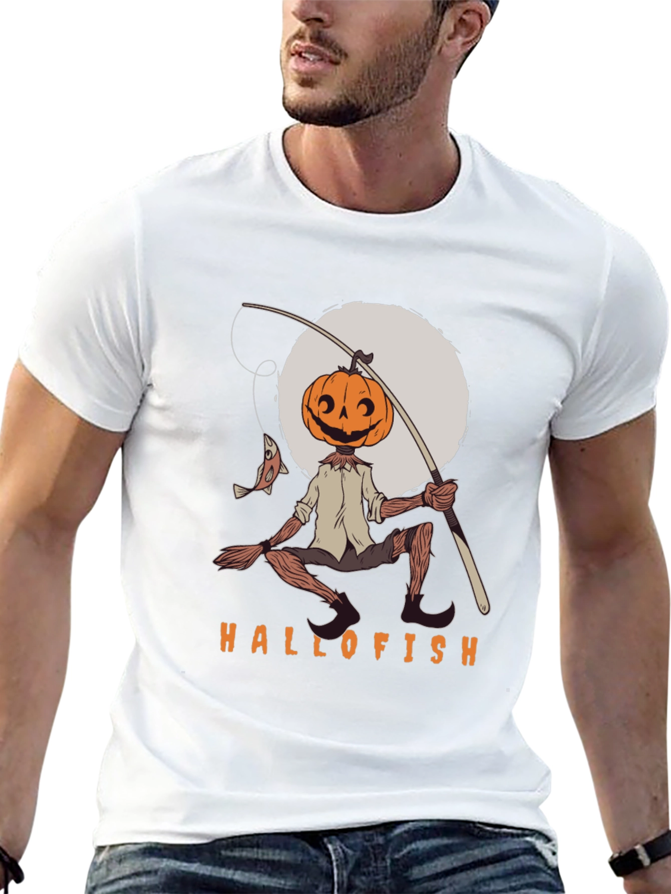 Hallofish Graphic Tee - Pumpkin Head Fisherman