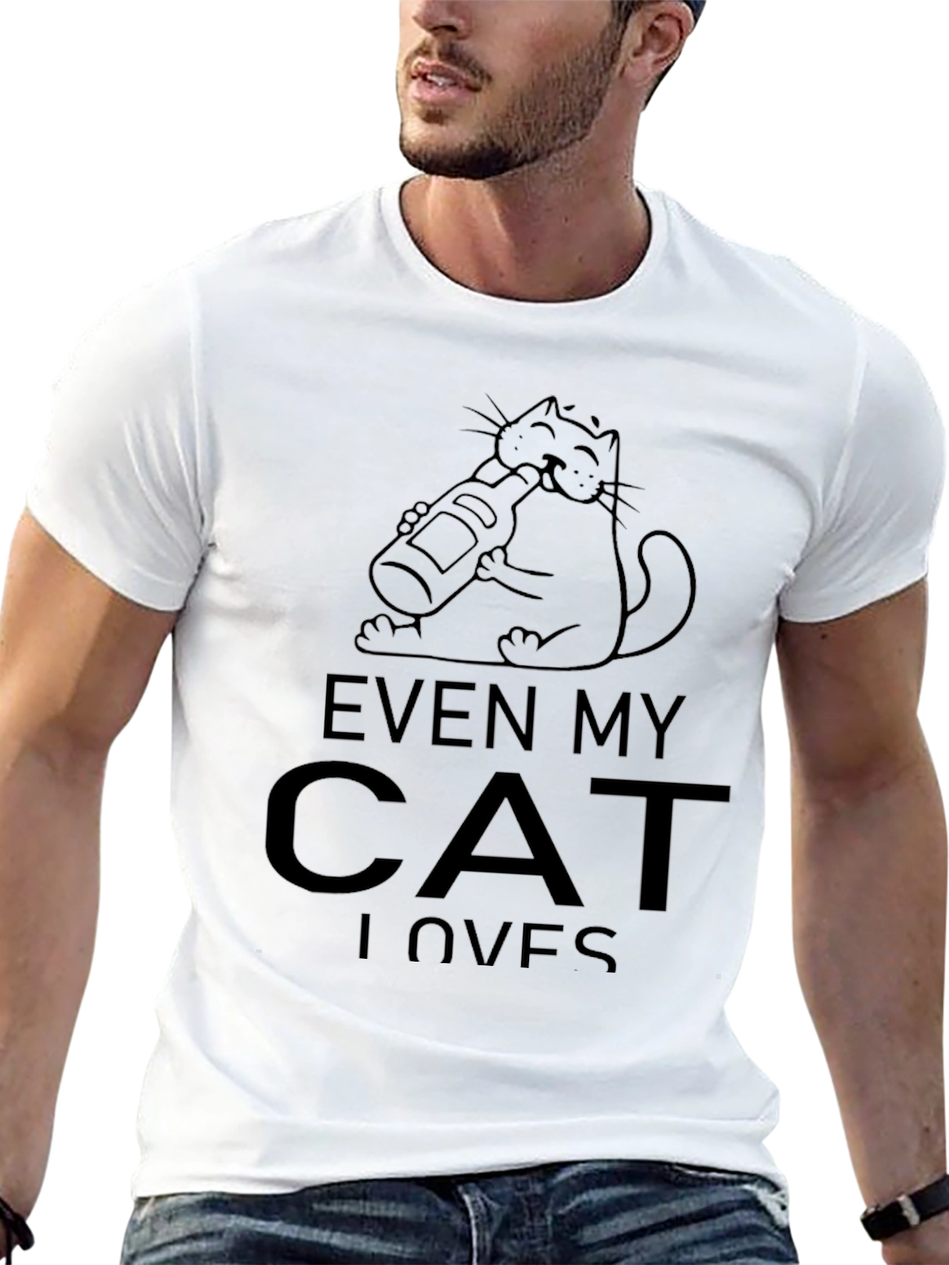 Humorous Even My Cat Loves Black Graphic Tee