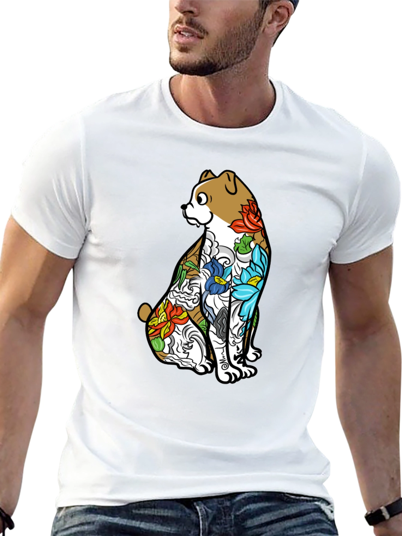 Dog Tattoo Art Graphic Black T-Shirt