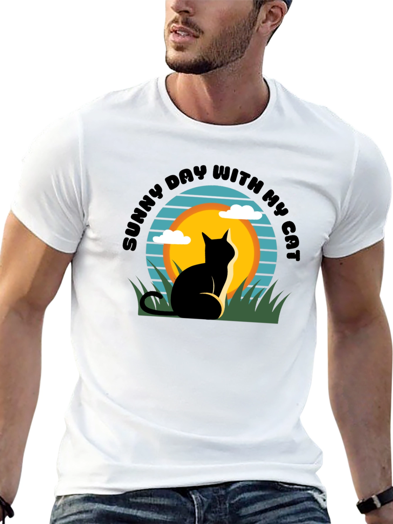 Sunny Day Cat T-Shirt: Relaxed Fit Black