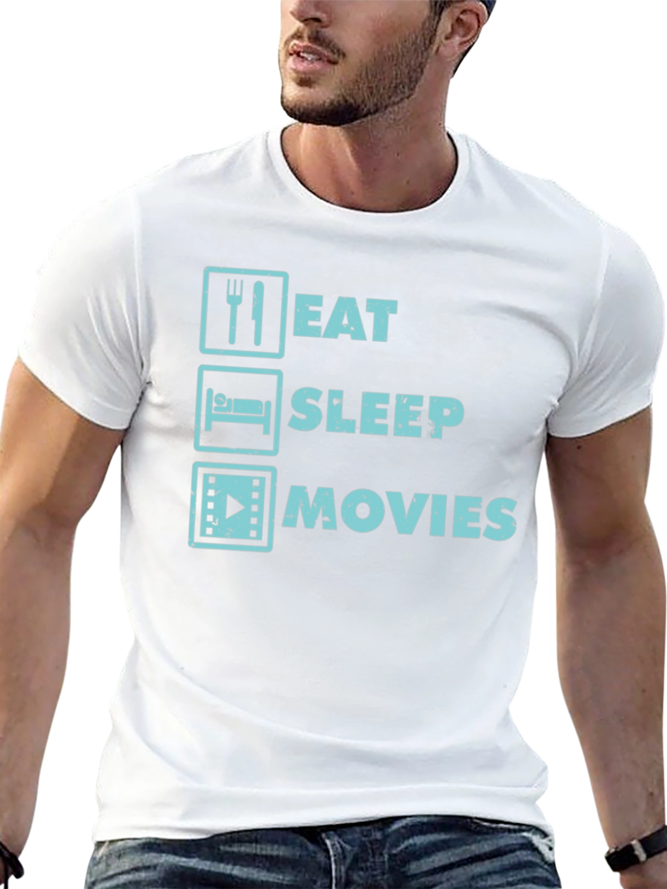 Eat Sleep Movies Graphic Tee - Movie Lovers T-Shirt